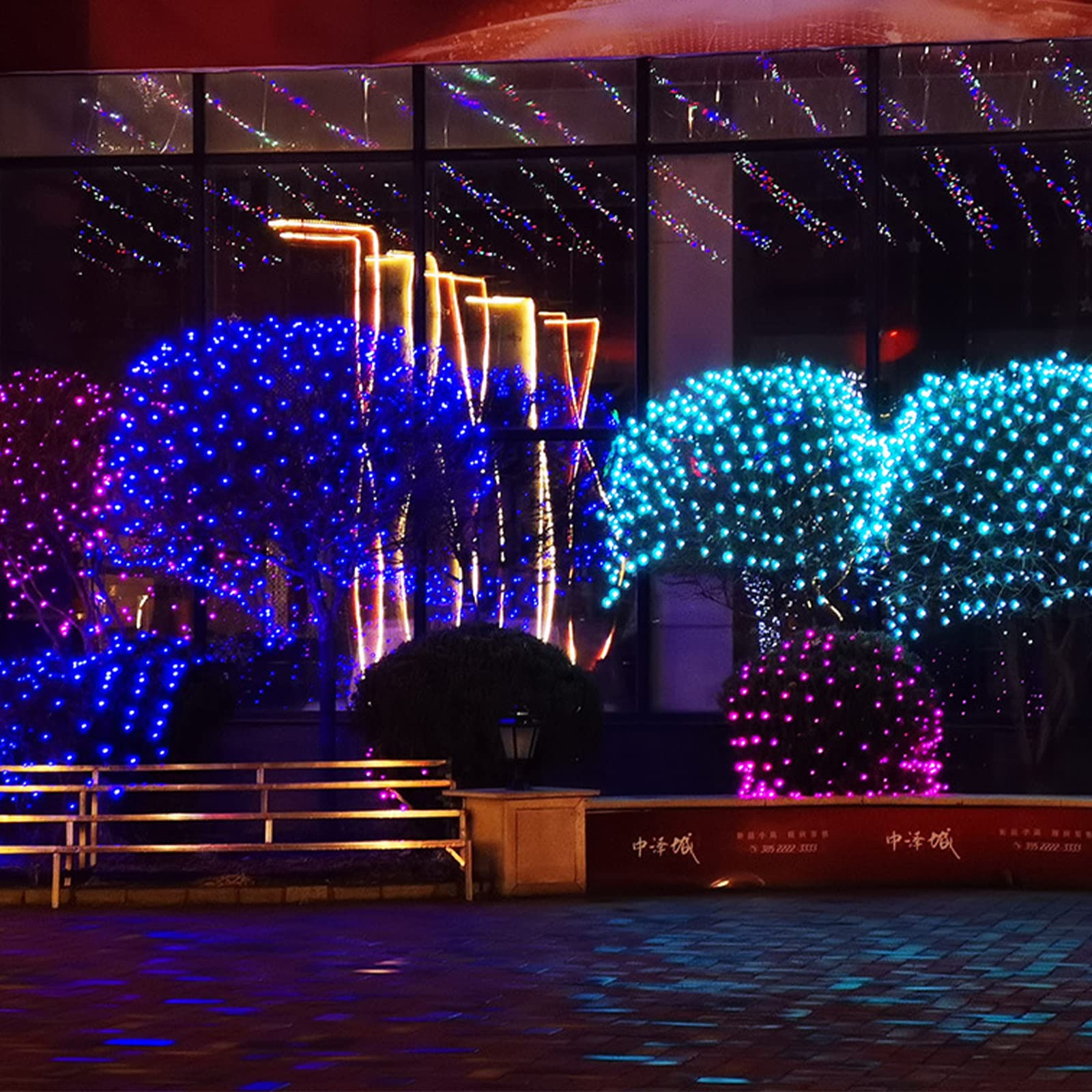 Siatkowa siatka świetlna, wodoodporna, IP44, do użytku wewnątrz lub sypialni, dekoracja bożonarodzeniowa (niebieska, 6 x 4 m 880 LED)
