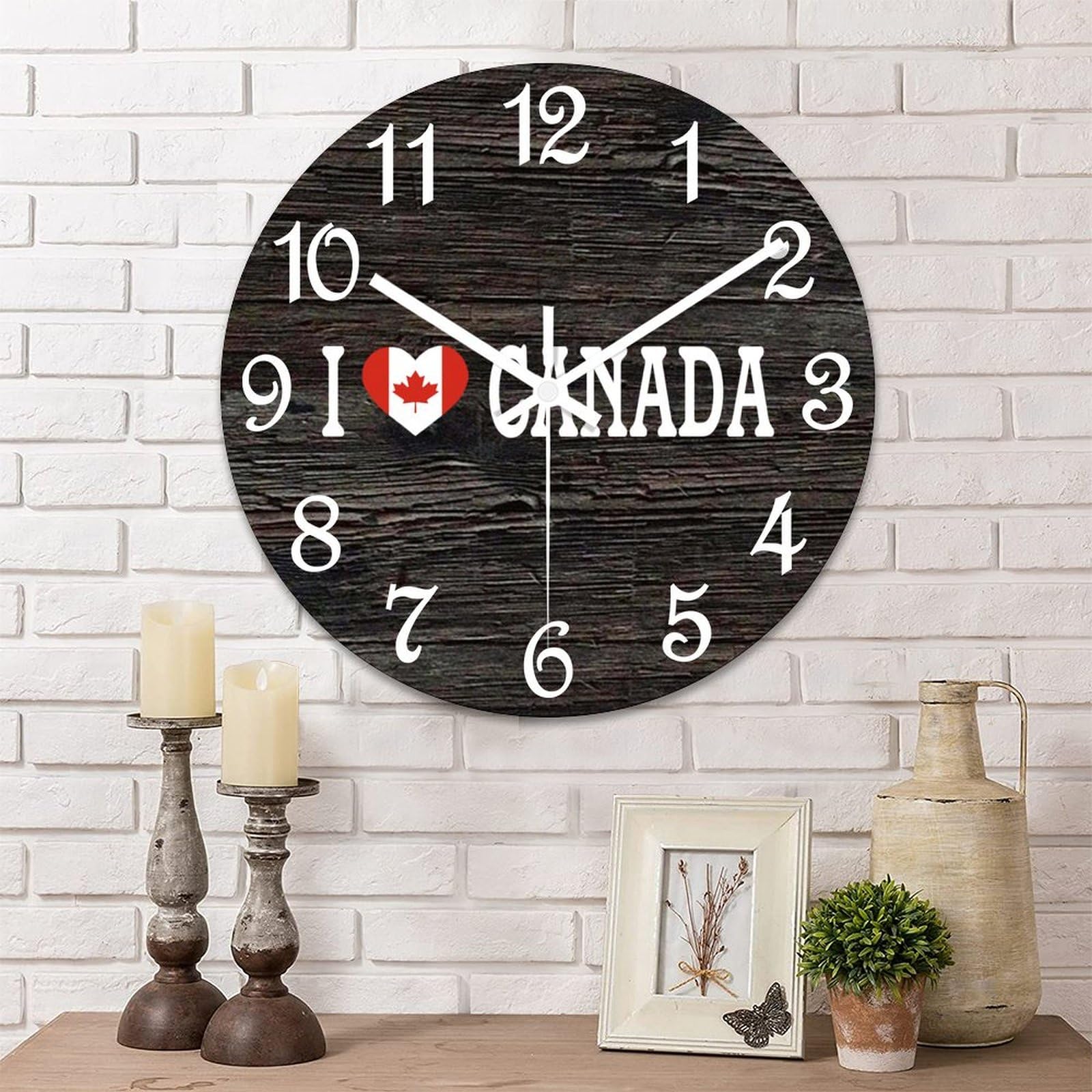 Horloge murale Canada en bois de 38 cm pendule silencieuse vintage