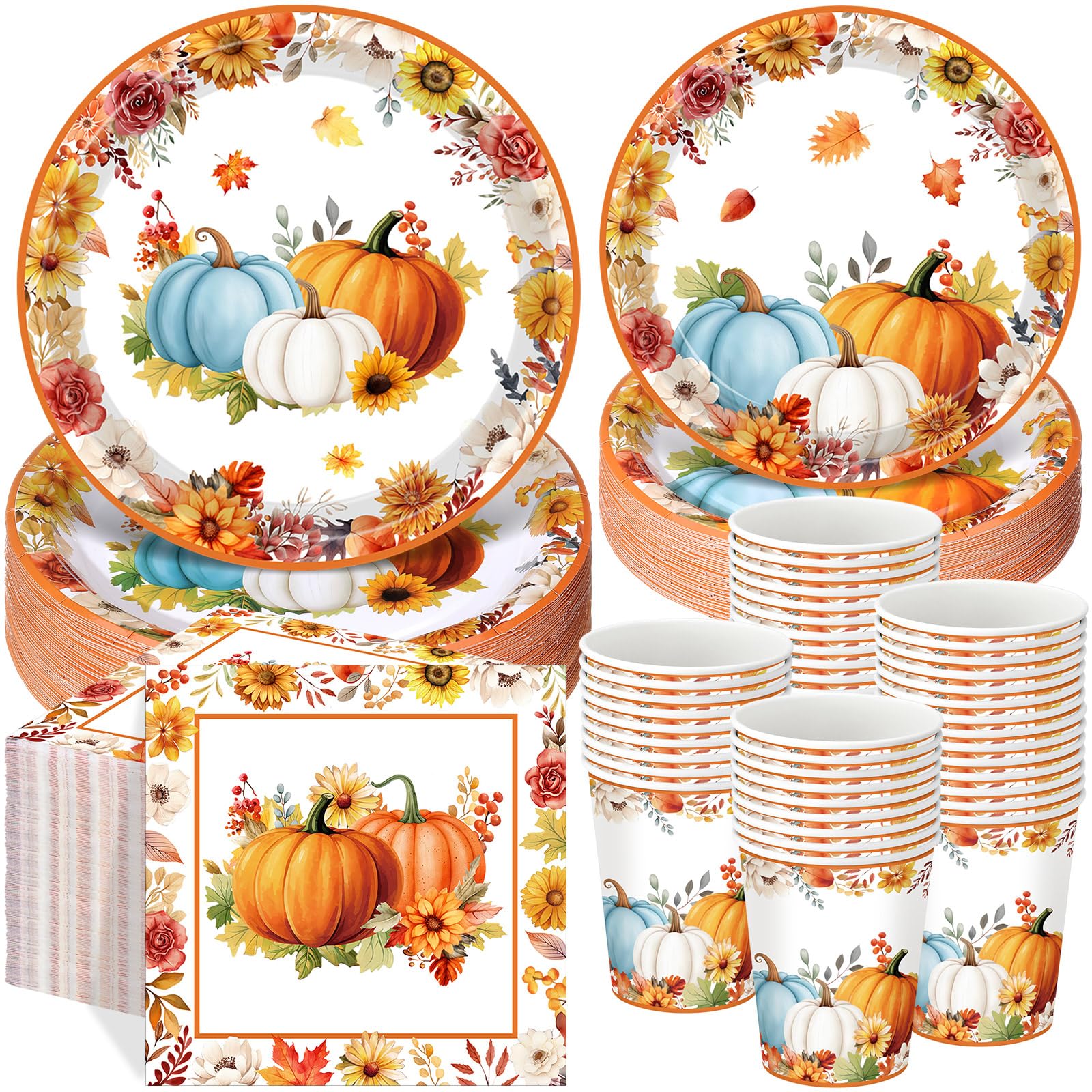 Pickmesh 250Pcs Fall Party Supplies Autumn Plates Napkins and Cups Serve 50