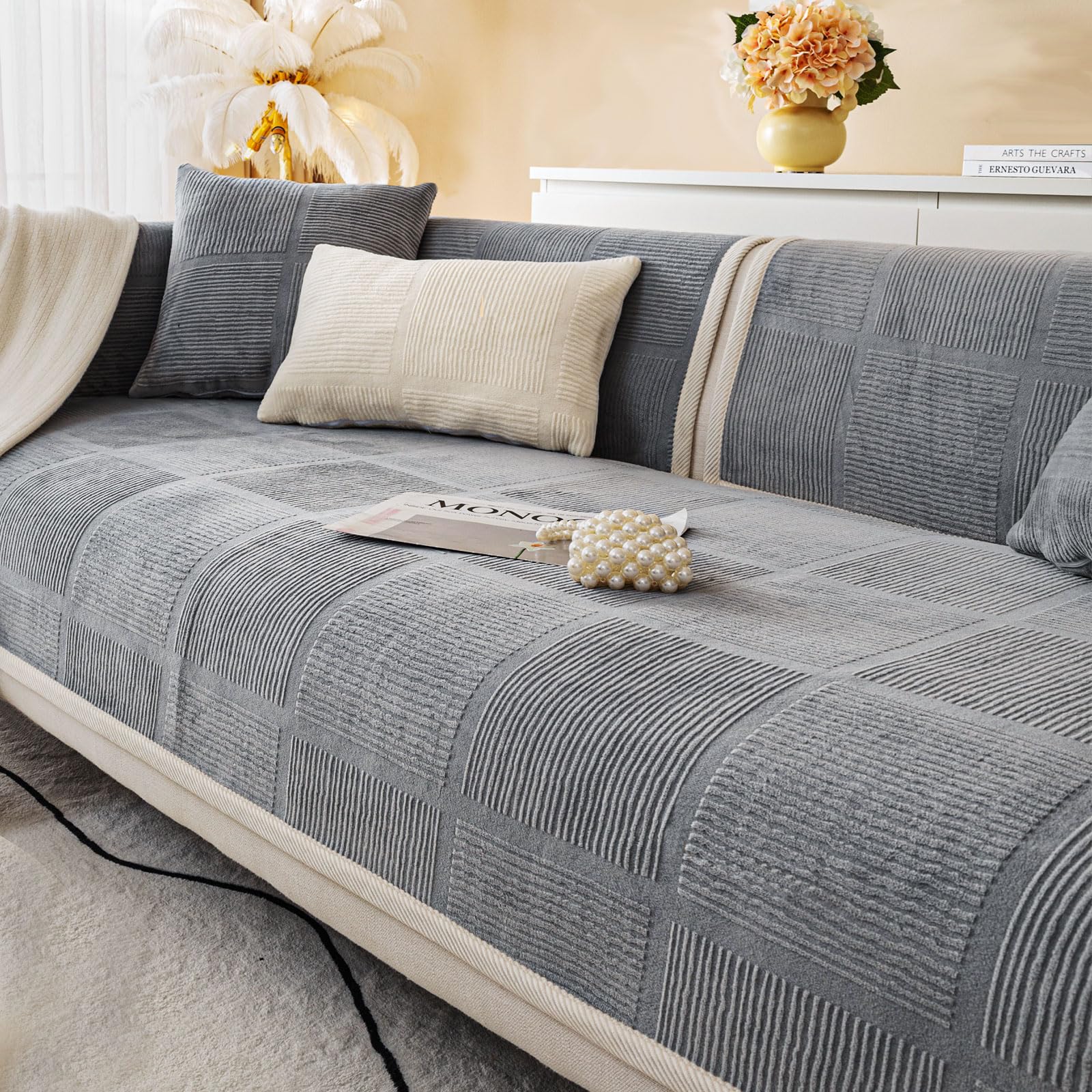 BXAEYIPOR Couch Überzug,Sofa Überzug,Sofa-Schutzhülle mit Rutschfester Unterlage,Neue Universelle rutschfeste Solide Strukturierte Sofa Überzug für Wohnzimmer,Multi-Size Sofa Sitzkissenbezug.