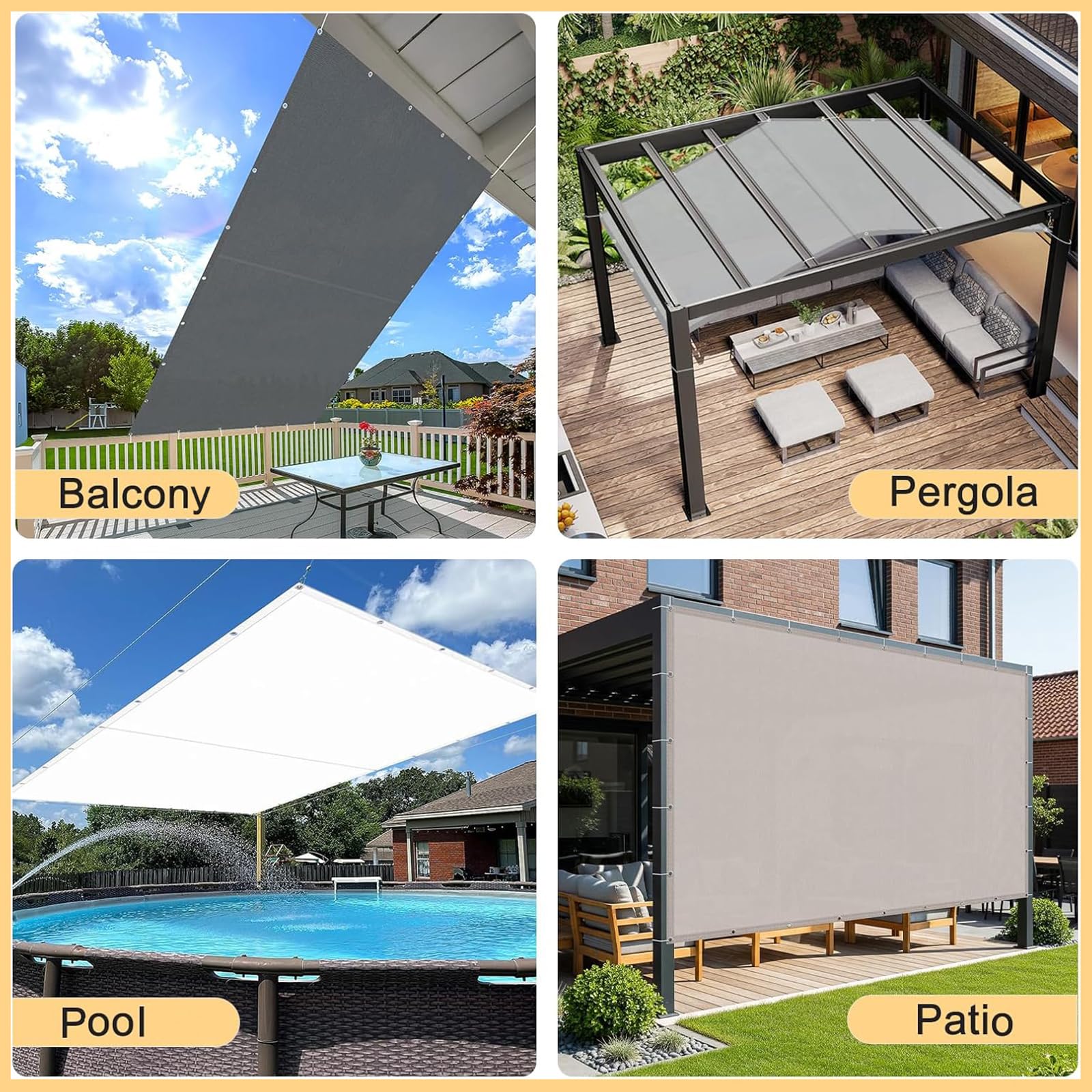 Wodoodporny prostokątny żagiel przeciwsłoneczny 0,7 x 13 m, ochrona przed promieniowaniem UV, 95% z przelotkami i linami, idealny do patio, tarasu, na zewnątrz, beżowy
