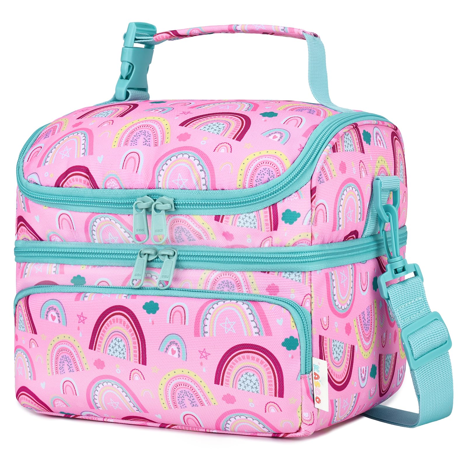 Kasgo Borsa Termica Bambini, Borsa Frigo a Due Piani Bambino Bambina Grande Borsa Termica Porta Pranzo per Scuola Campeggio (Arcobaleno rosa