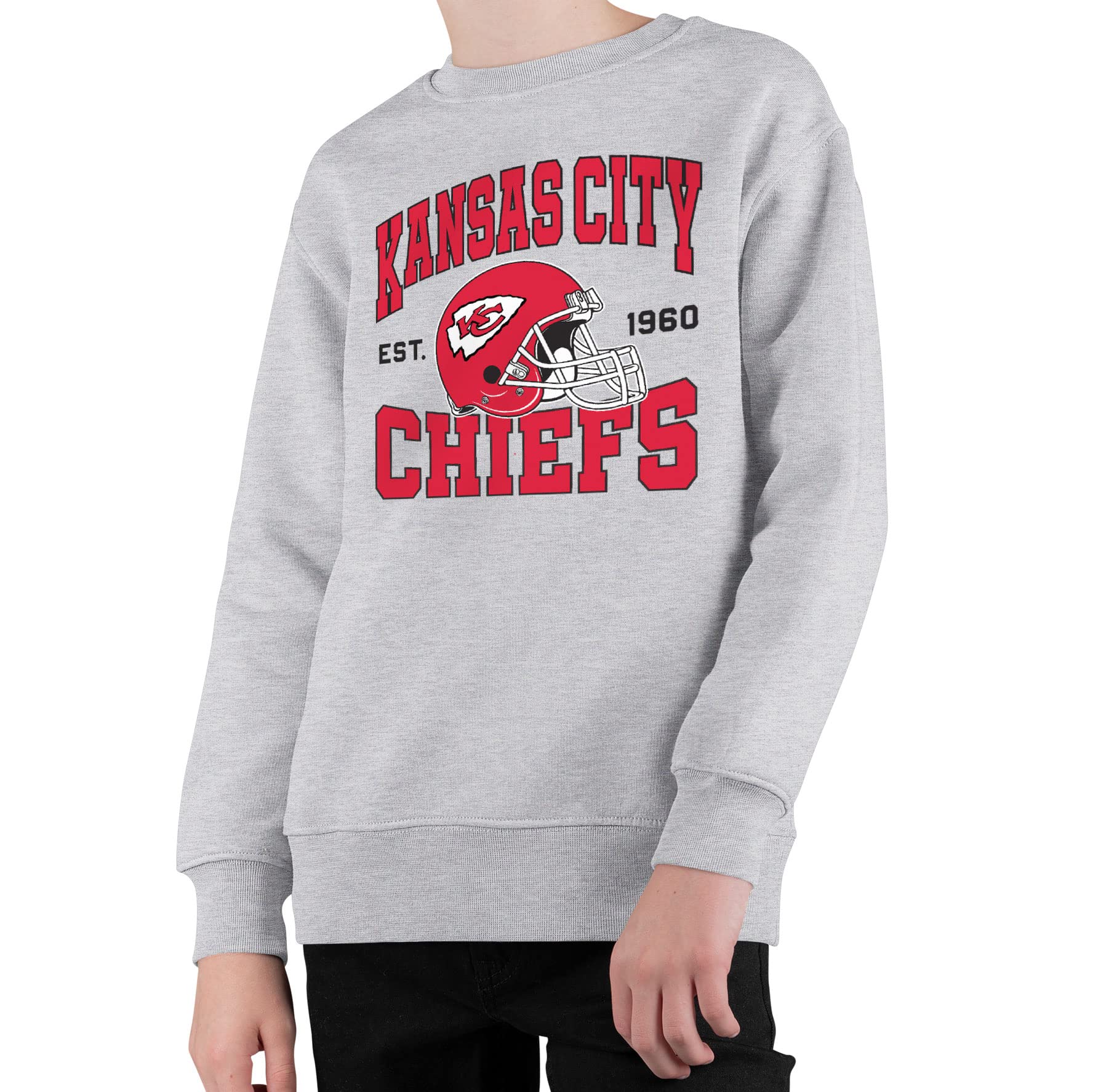 Junk Food Unisex-Child Kansas City Chiefs Team Helmet Kids Crew FleeceSweatshirt