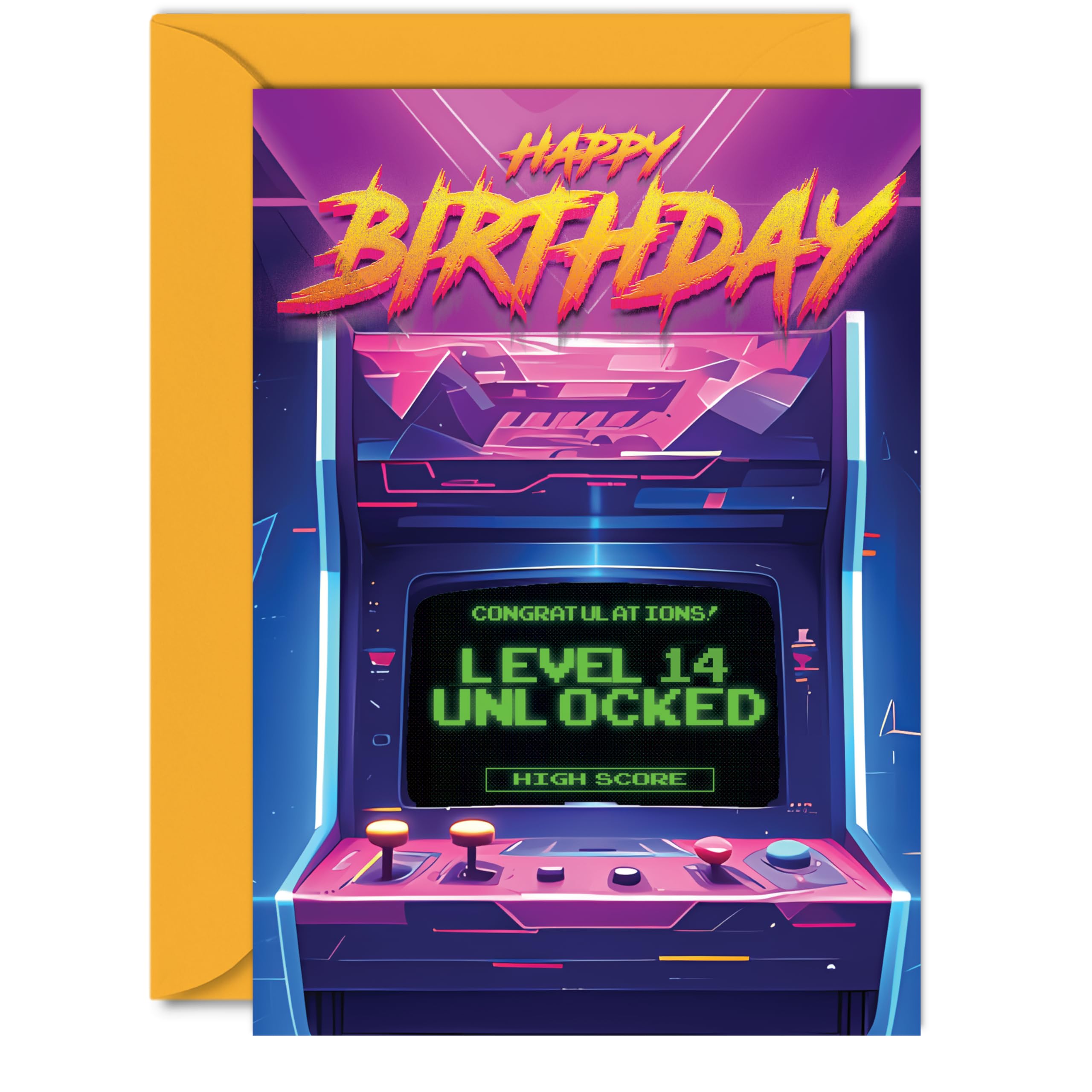 14th Gamer Birthday Cards for Boys Girls - Level 14 Unlocked - Happy 14 Birthday Card for Son Daughter Nephew Niece Grandson, A5 Fourteen Fourteenth Bday Video Game Greeting Cards