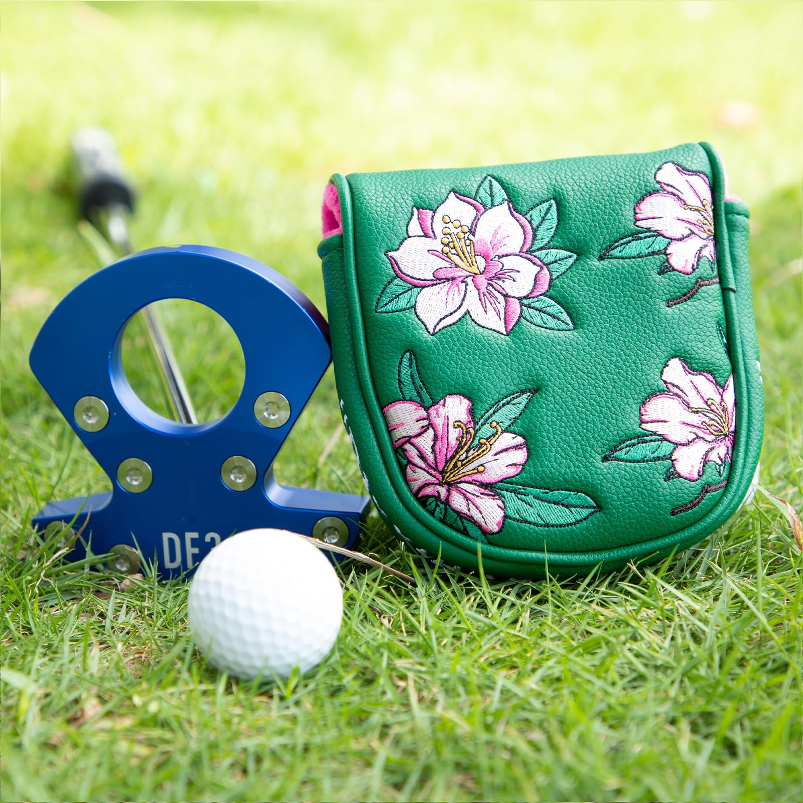 Golf Putter Covers DF3 Putter Headcover Azalea Embroidery Mallet Putter Covers with Magnetic Closure Fit Lab DF3 Putter, Green