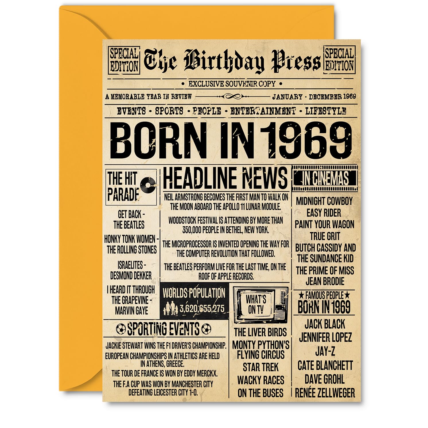 57th Birthday Card for Women Men - Bday Press Newspaper 1969 - Happy 57 Birthday Cards for Sister Wife Son Uncle Colleague Nanny, A5 Bday Greeting Cards