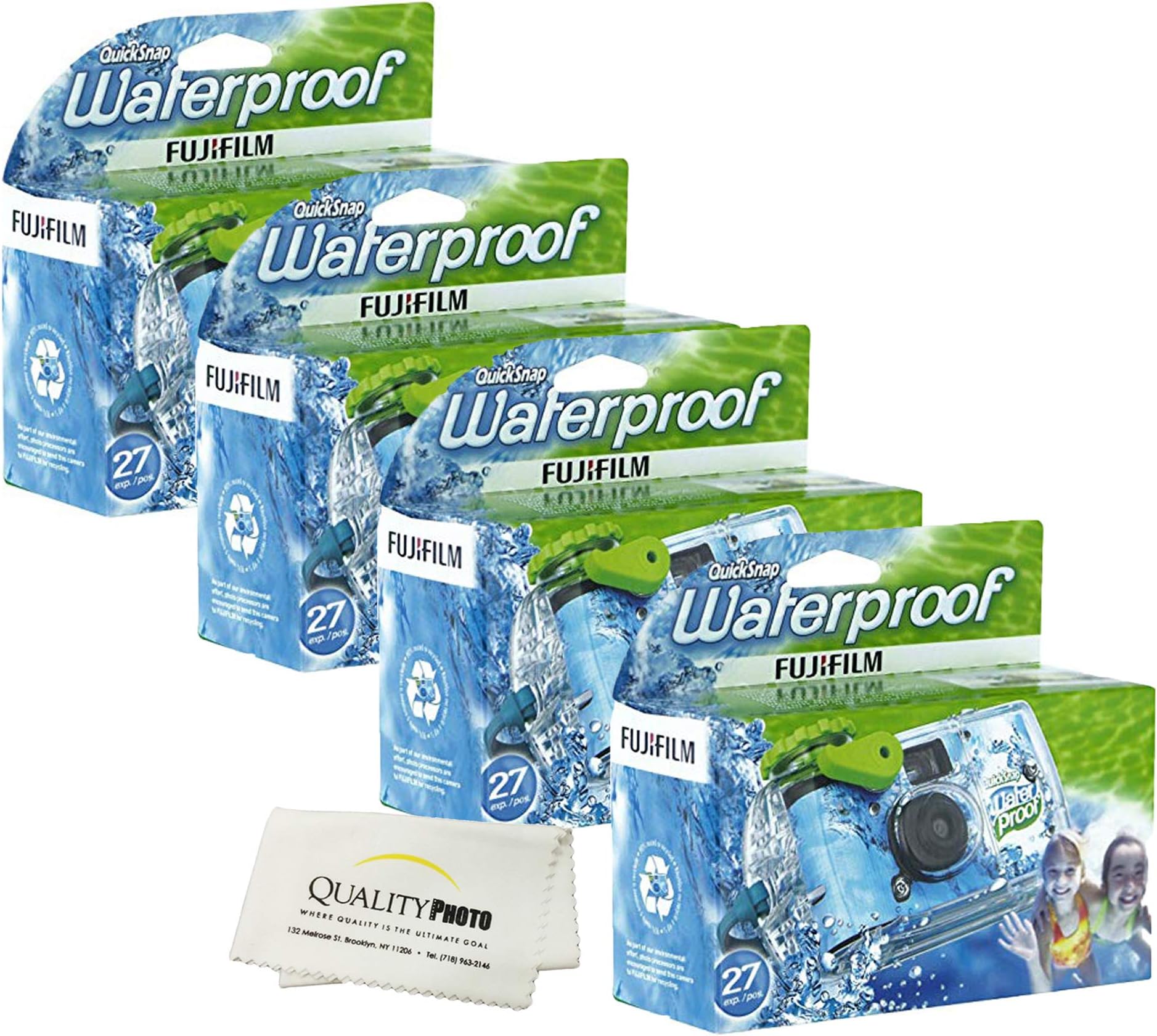 FUJIFILM QuickSnap 800 Waterproof Disposable Camera 10-Pack - 35mm, 27 Exposures Each, Includes Microfiber Cloth