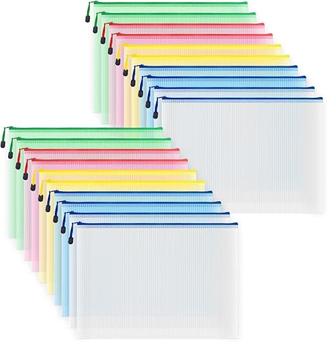 AUSTARK 20 bolsas con cremallera, bolsa de malla de plástico, almacenamiento de juegos de mesa, impermeables para la oficina y la escuela (tamaño A3