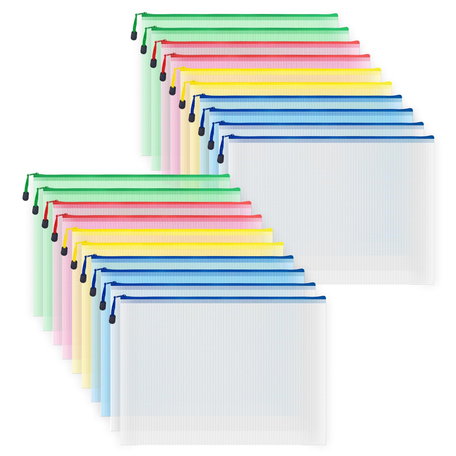 AUSTARK 20pcs Mesh Zipper Pouch Bags, Multipurpose Waterproof Organization Storage Bag for Office School Home Travel (A3 Size 16.9''x12'',