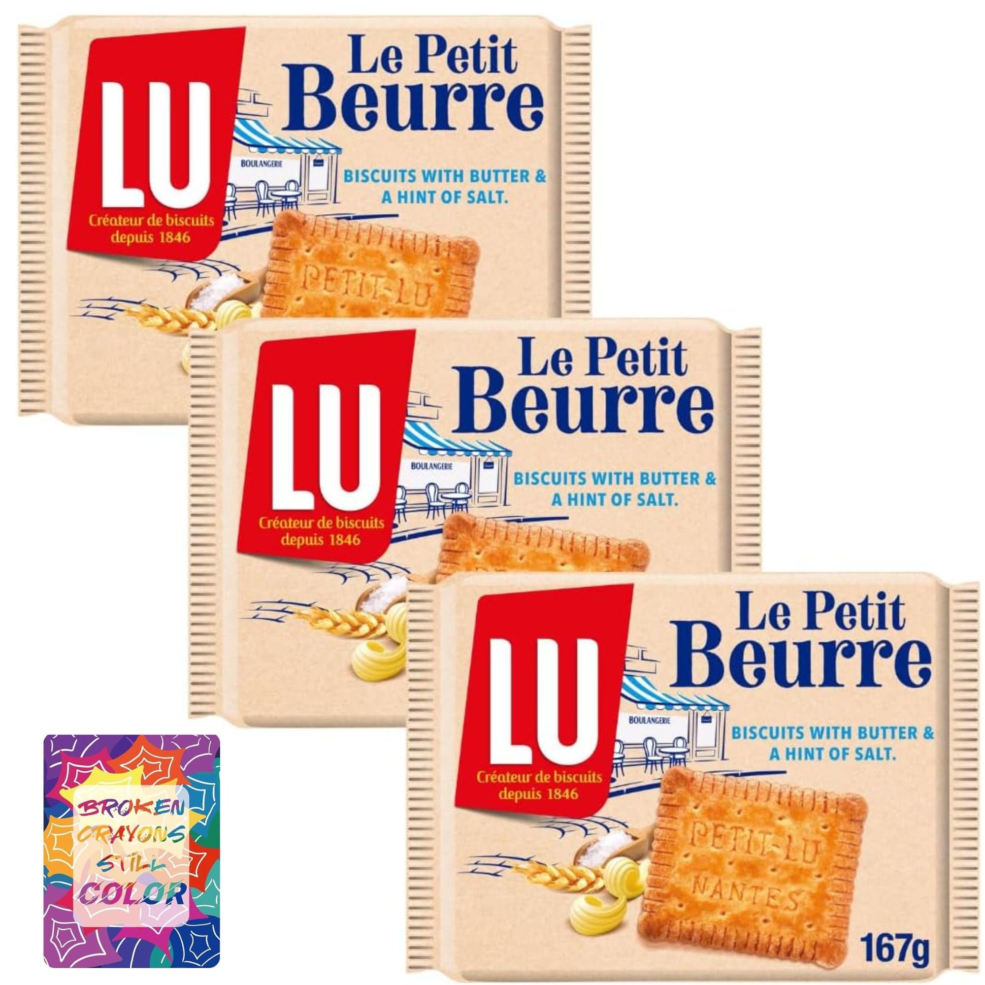 LU Le Petit Beurre Biscuits 167g (3 Pack Bundle) With Oerich Inspirational Card