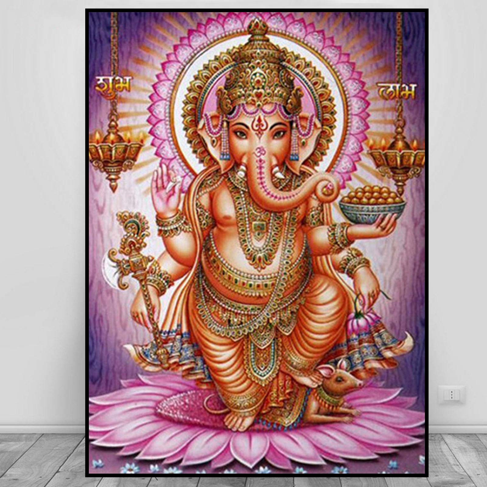 Amazon｜キャンバスプリント象の頭神仏ガネーシャ絵画絵壁アート非編  