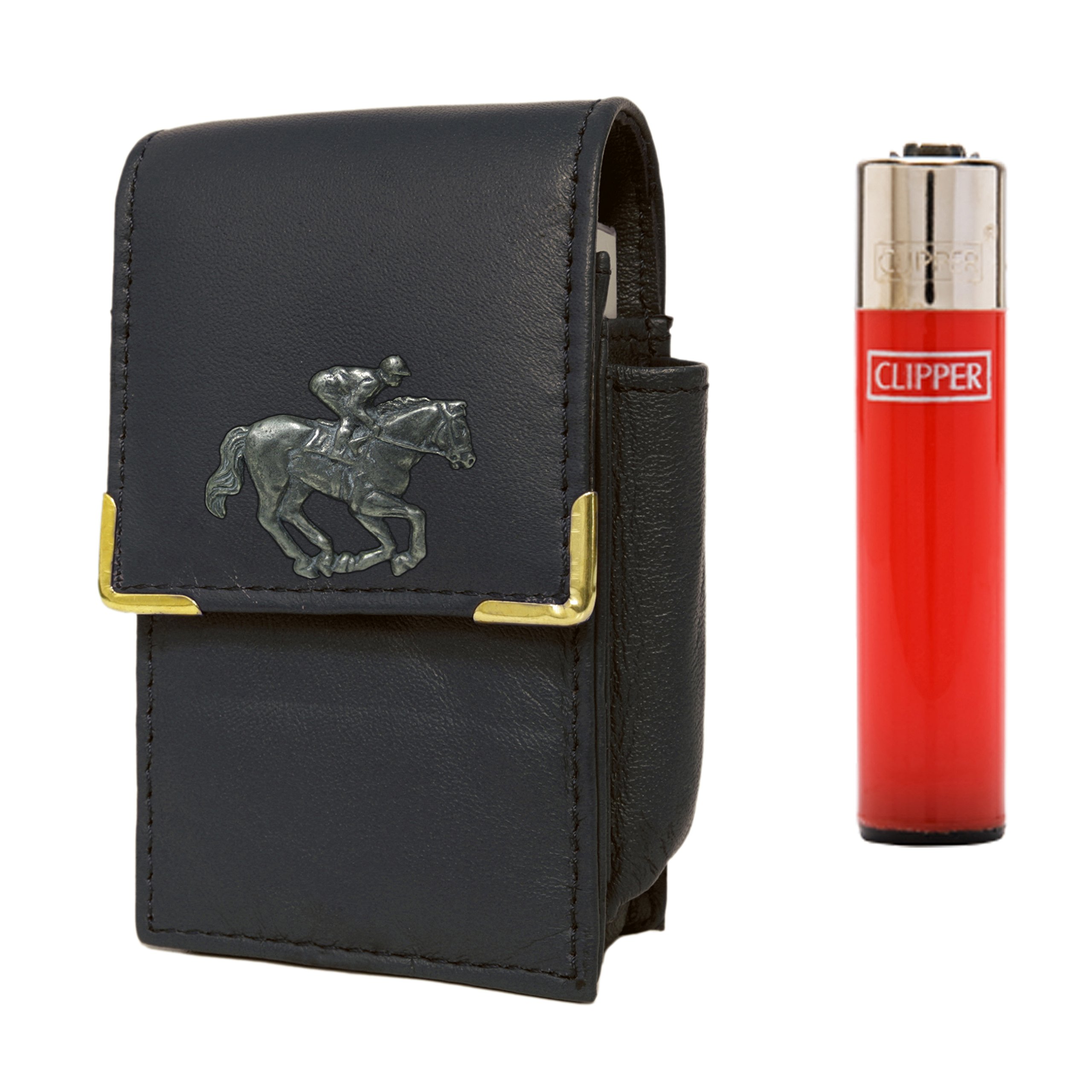 Horse racing cigarette packet holder with Clipper gas lighter