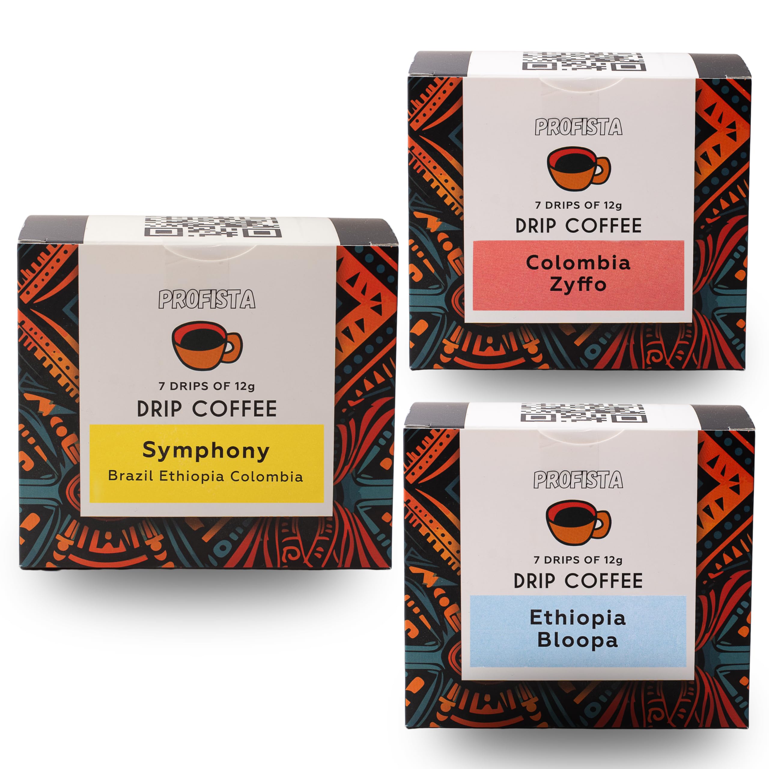 Premium Drip Coffee Tasting Set Symphony 7 + Ethiopia Bloopa 7 + Colombia Zyffoo 7 | 21 Drip Coffee Portionsbeutel | Arabica kaffee gemahlen geschenkset