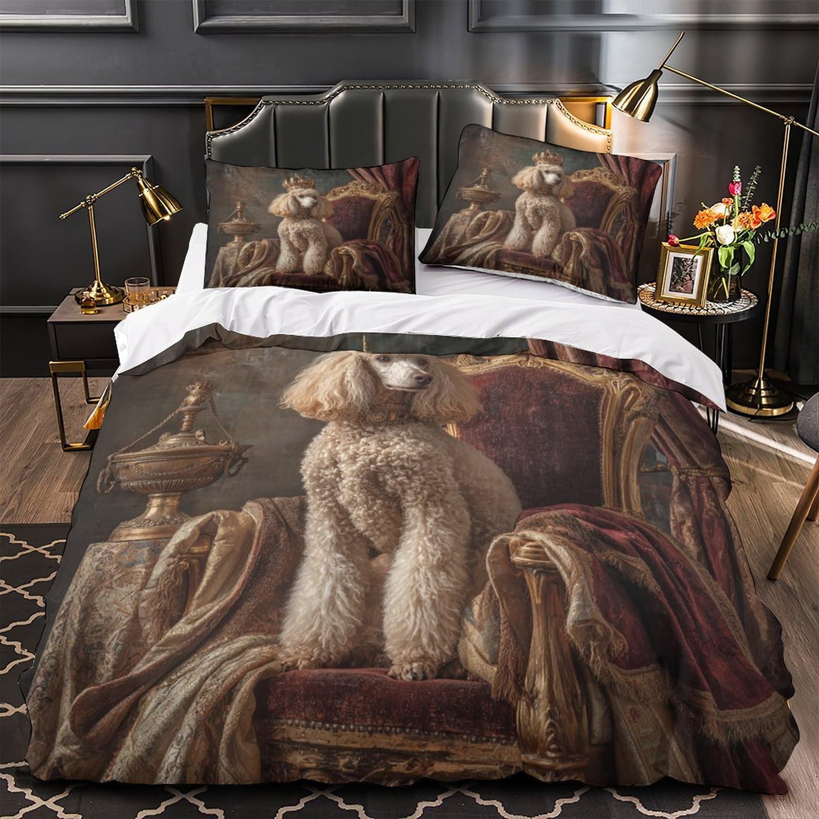 Housse de couette caniche royal lit single en microfibre premium vintage