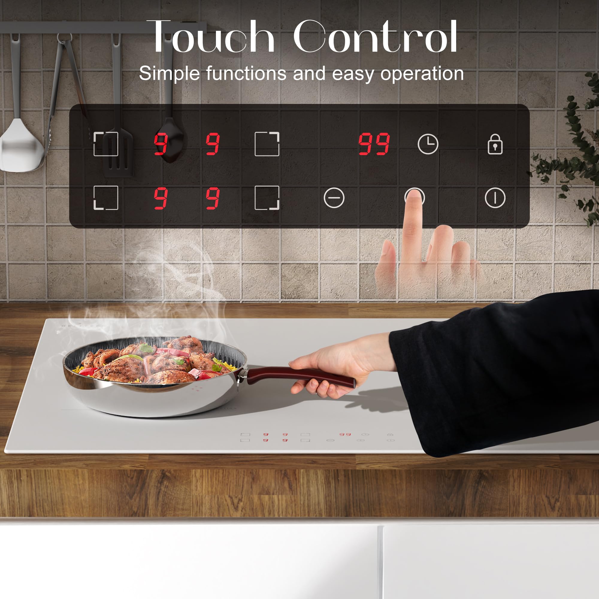 White Induction Hob Plug in DELITEER, 2800W Electric Hob 13amp, 60cm Induction Hob 4 Burners Built in, Touch Contol with Safety Lock, Timer, 220V - 4