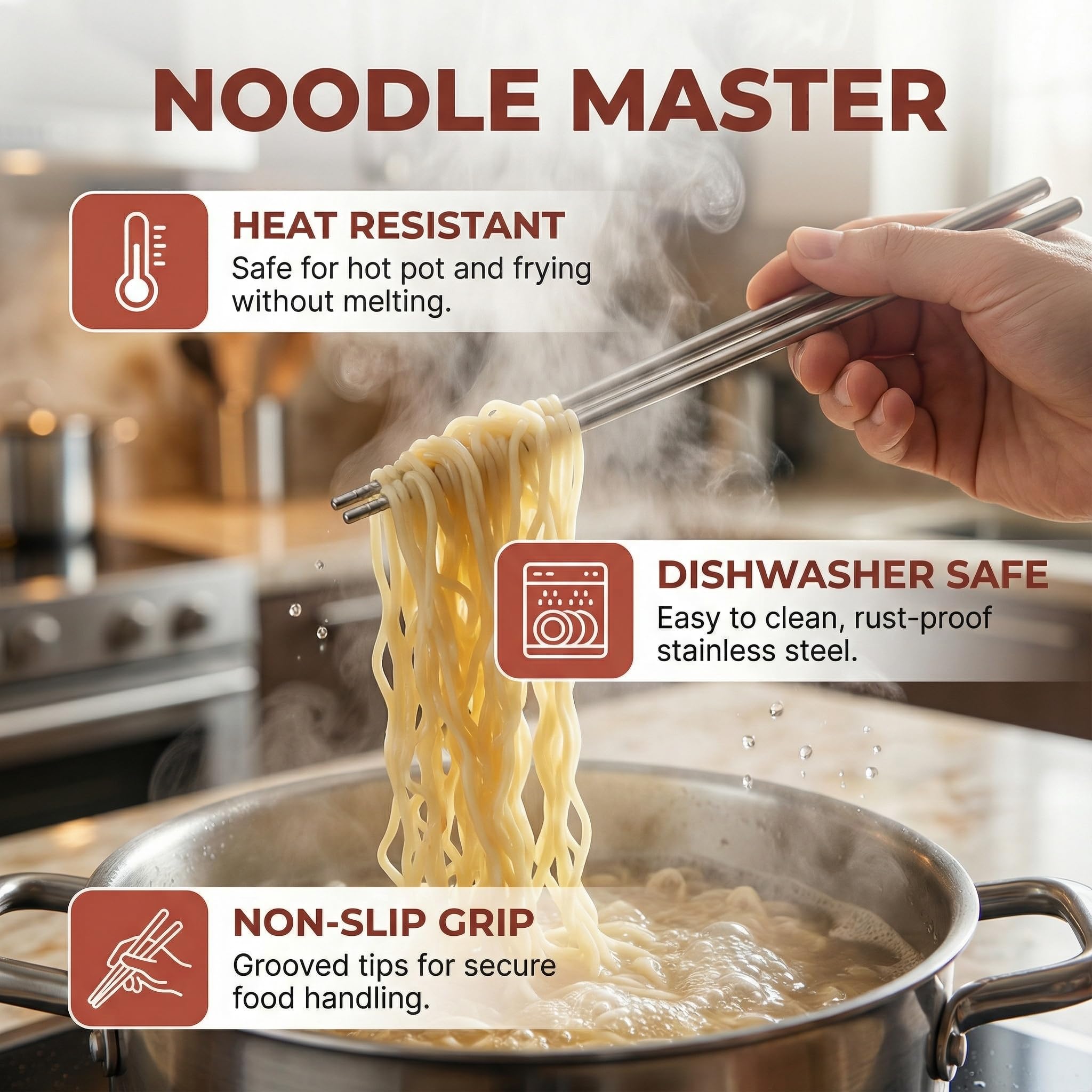 Long Stainless Steel Chopsticks Set