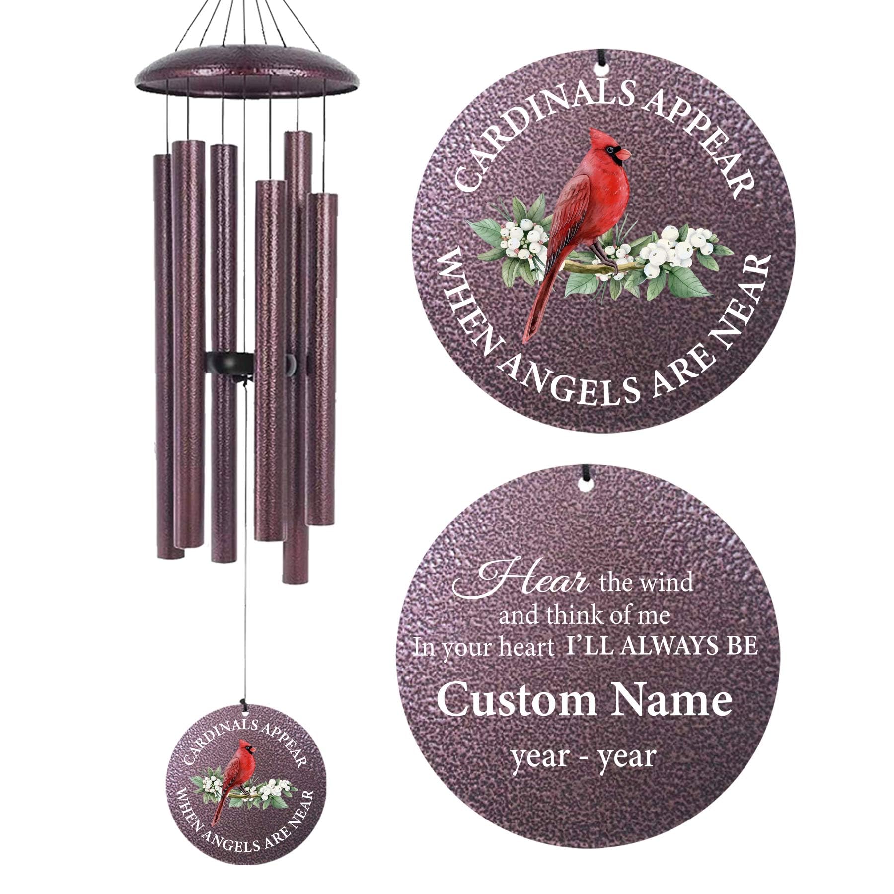 30"/36"/45" Cardinal Wind Chimes for Memorial Loss Loved One