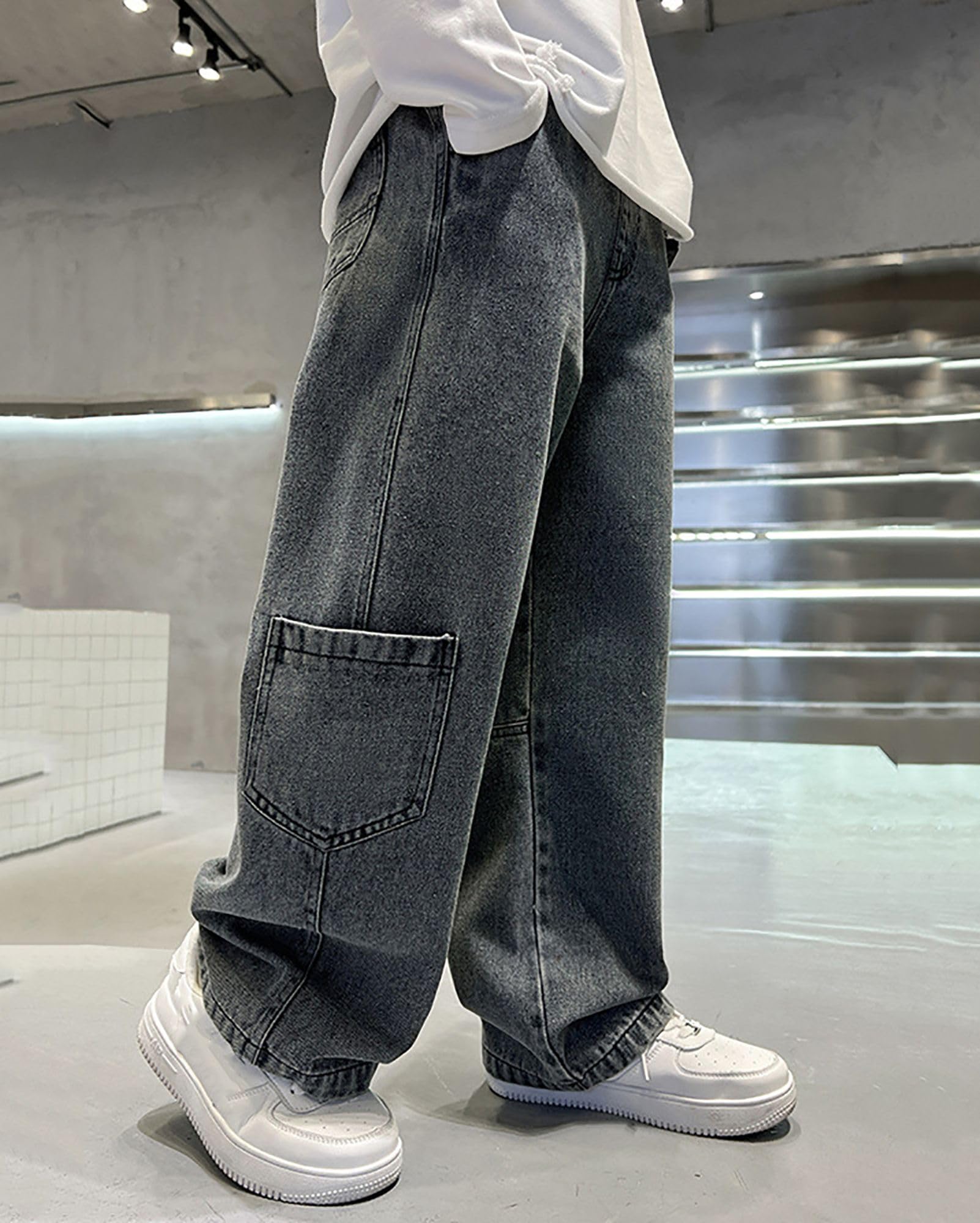 Jungen Weite Bein Jeans Loose Fit Denim Vintage Hosen Lässige Weitem Bein Jeanshose Streetwear
