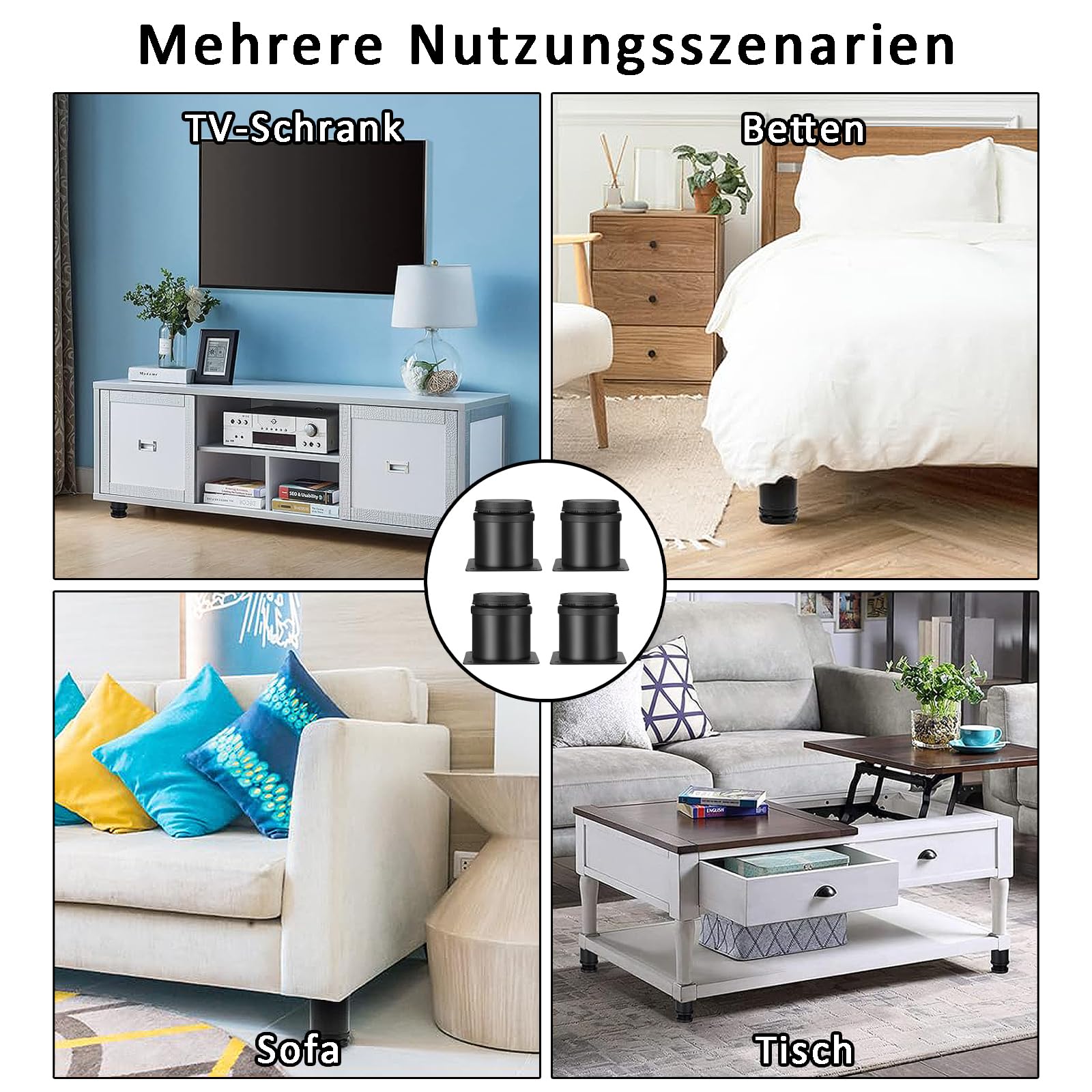 Lot De 8 Pieds Réglables Meubles Noir, 50 Mm-Hauteur 120 Mm Pieds De Canapé En Métal Acier