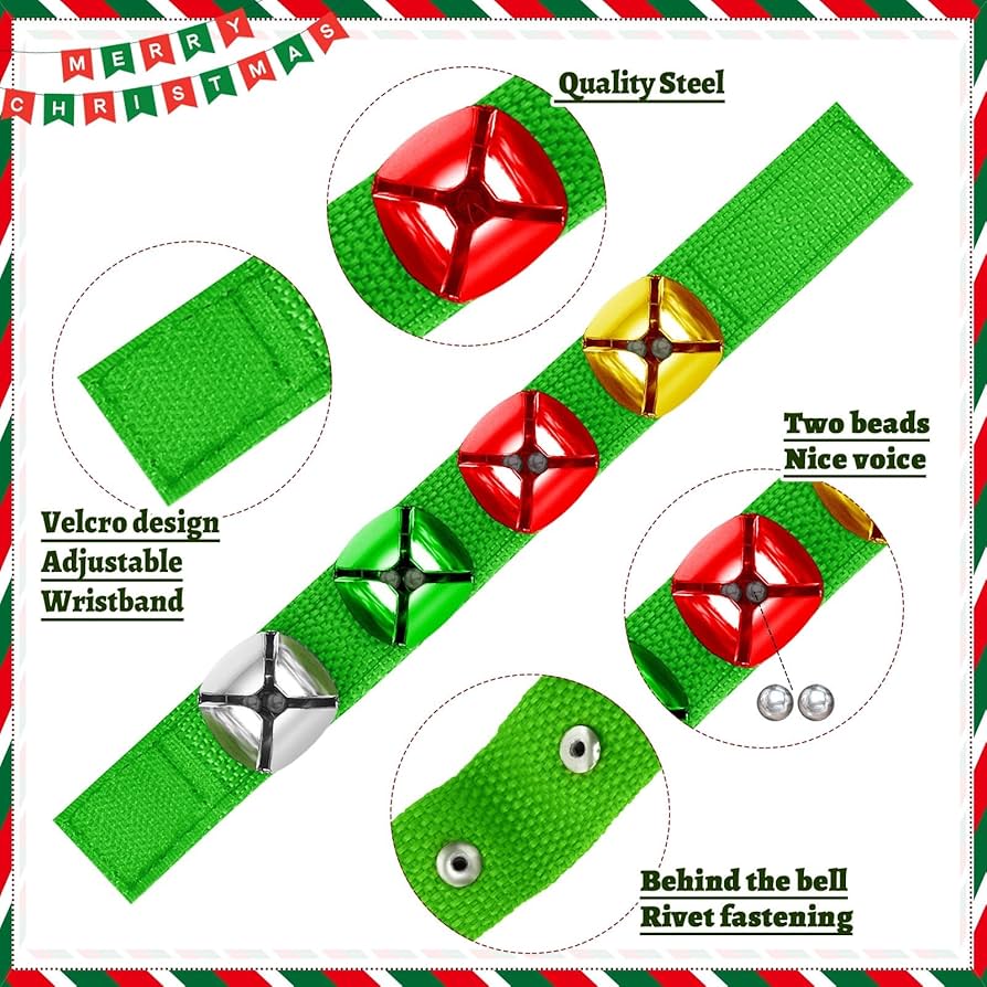 thumbnail image 2 of Jingle Bell Rock FEPITO 22 Pieces Christmas Band Wrist Bells Bracelets Jingle Bells Musical Ankle Bells Rhythm Instrument Percussion Christmas Party Decoration Favors Desk Bell 2 of 13