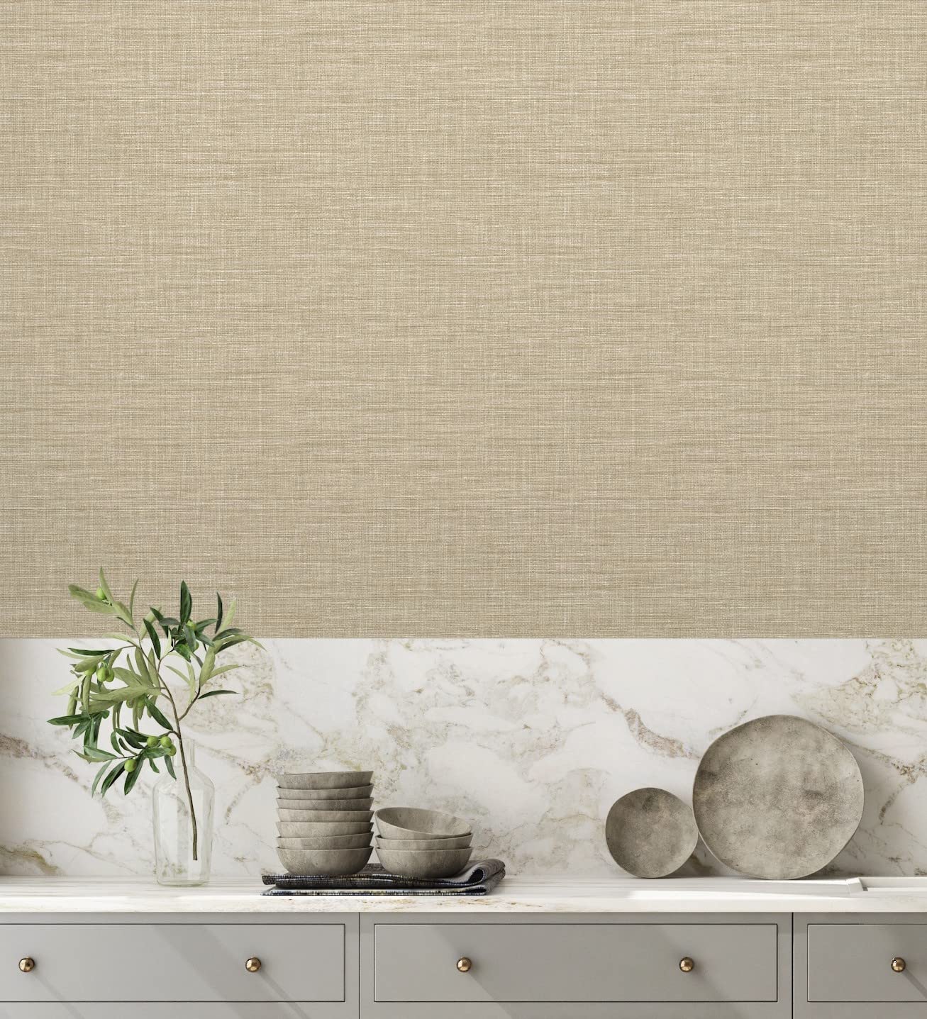 GAULAN 679734 - Papel pintado vinílico ecológico efecto fibra vegetal tejida teñida con textura en relieve para pared salón cocina baño dormitorio comedor - Rollo de 10 m x 0,53 m