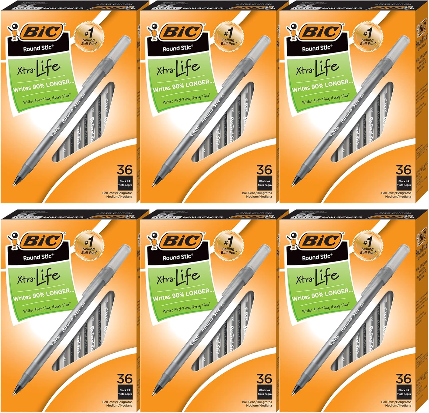 BIC Round Stic Xtra Life Black Ballpoint Pens, Medium Point (1.0mm), 216-Count Pack of Bulk Pens, Flexible Round Barrel for Writing Comfort, No. 1 Selling Ballpoint Pens
