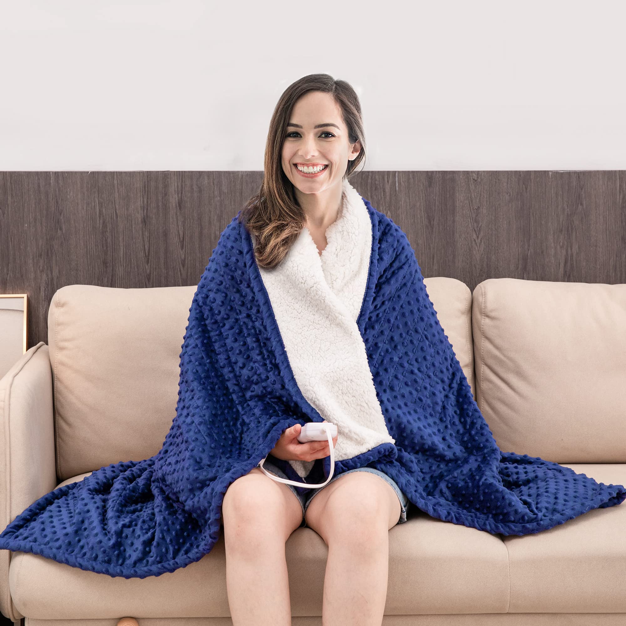 Amazon.com: Mr. Sandman Heated Blanket Throw, Fast Heating Blanket Electric  Throw with Minky and Sherpa, 10 Heating Levels u0026 3 Hours Auto-Off, ETL  Certificated, Machine Washable (50 x 60, Navy Blue) :