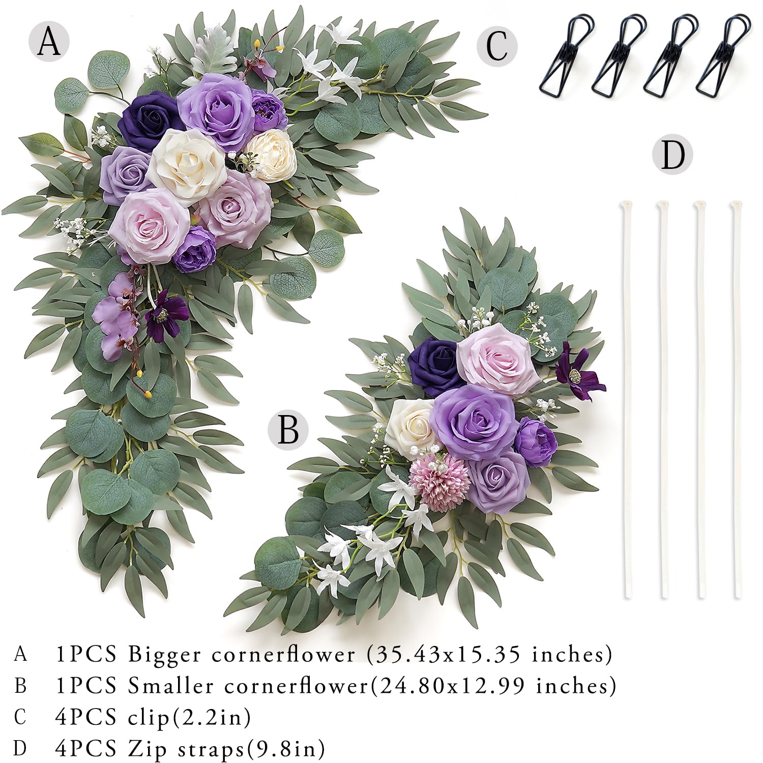 Olalaka Lot de 2 Fleurs artificielles pour décoration Florale de Mariage Lilas, Violet et crème