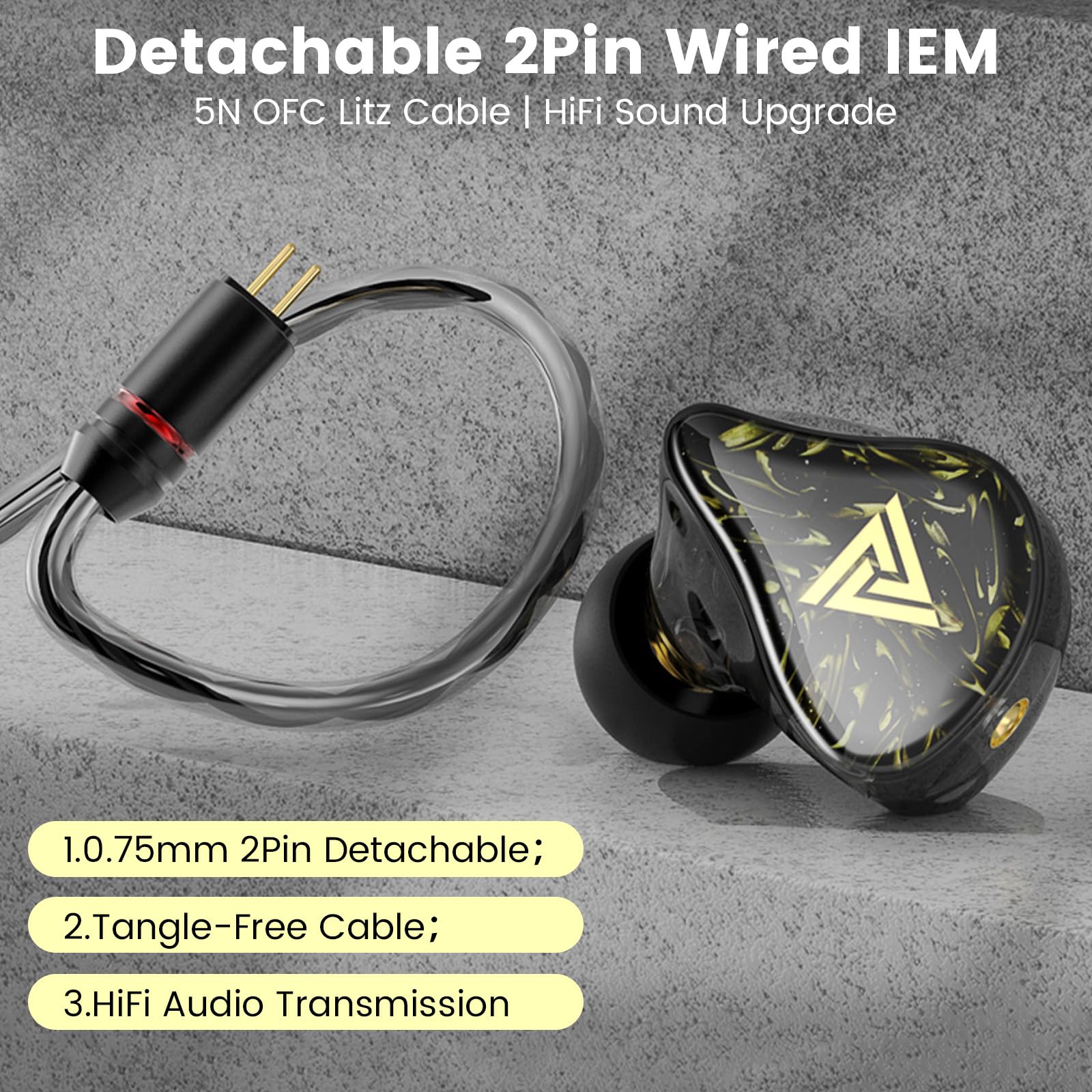 Kaiser Przewodowe słuchawki douszne, monitor douszny, HiFi Stereo IEM, podwójny sterownik, izolacja szumów, gniazdo 3,5 mm, do gier, muzyki, laptopa, muzyków (czarne, z mikrofonem)
