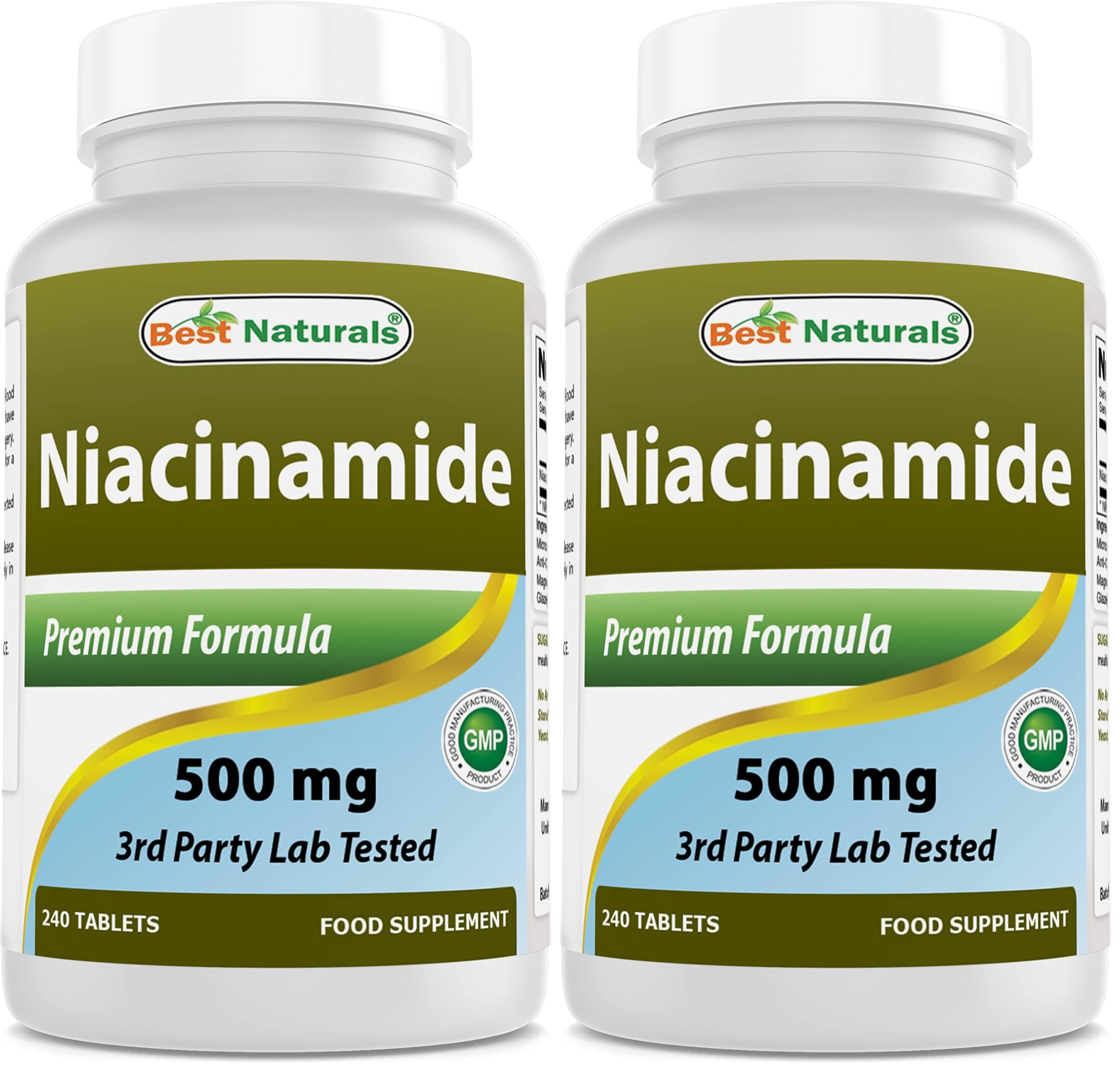 Best Naturals Niacinamide 500mg 240 Tablets (Suitable for Vegetarian) - Non-Flushing Form of Niacin (Vitamin B3) (Pack of 2) 240 Count (Pack of 2)