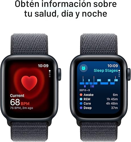 Miniatura 5 de Apple Watch SE (2 generación) GPS 1.575 in Smartwatch con caja de aluminio medianoche con tinta Sport Loop talla única. Monitores de fitness y
