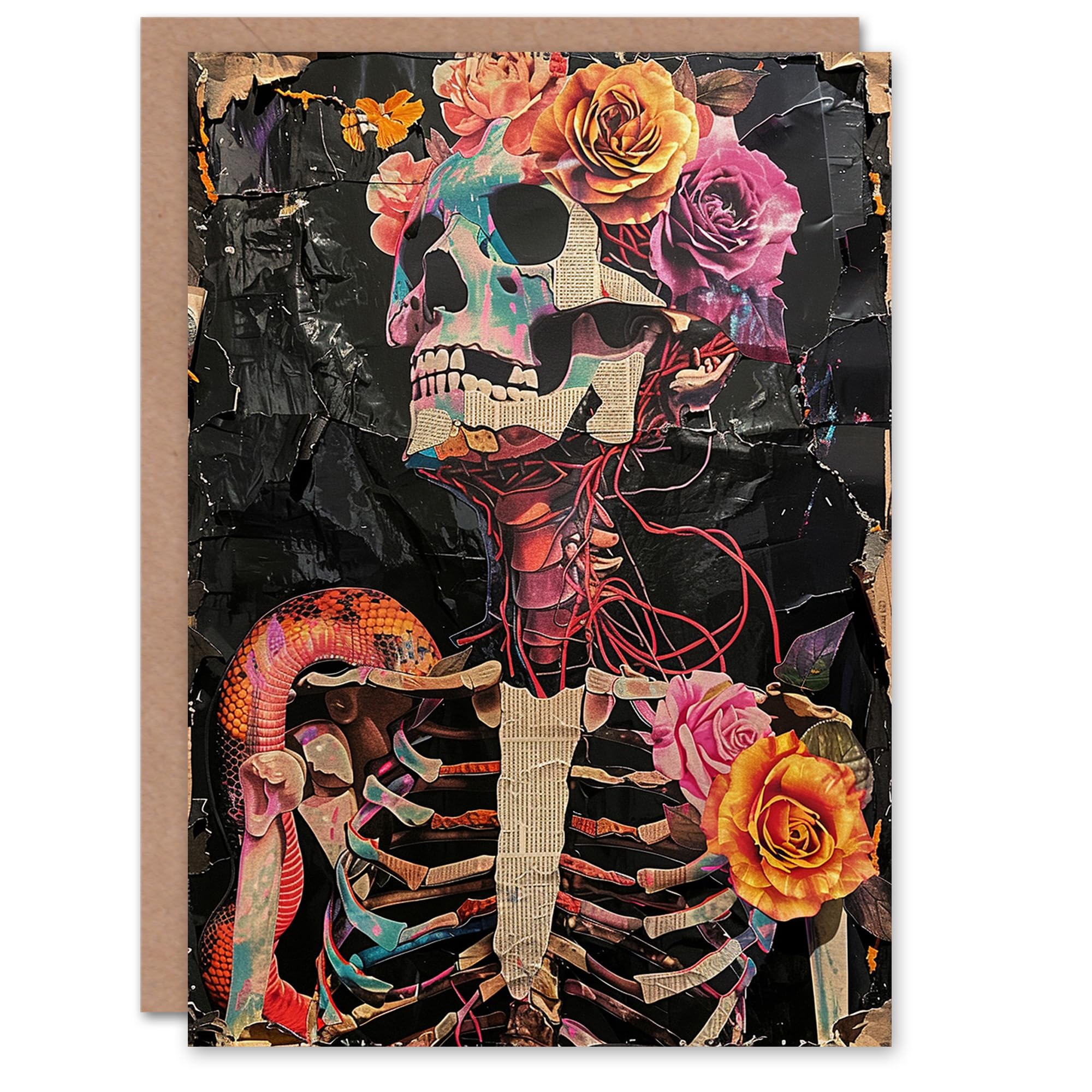 Artery8 Birthday Card Gothic Memento Mori Floral Skeleton Collage For Her Gran Sister Niece Daughter Wife Woman Greeting Card