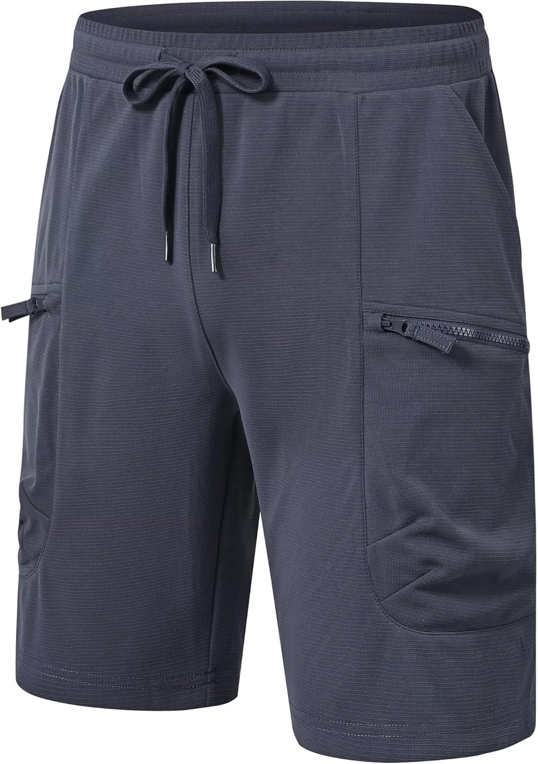 QPNGRP Men's Knit PlaidCloth 8" Inseam Elastic Waist Zipper Cargo Shorts 34 Iron Gray