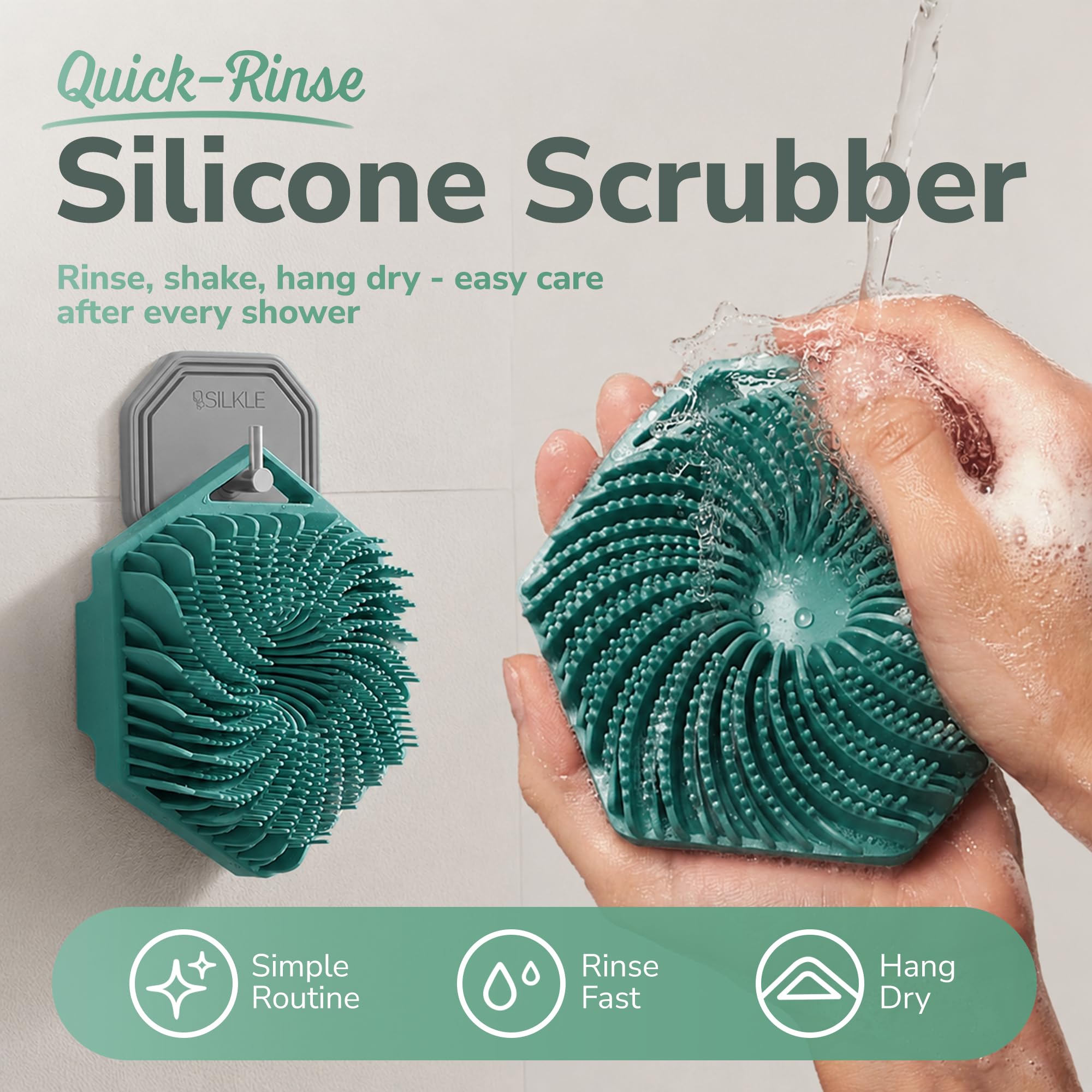 SILKLE Limpiador corporal de silicona, cepillo de baño exfoliante y limpiador de piel, esponja de ducha para exfoliación corporal suave y lavado, herramienta de cuidado de silicona para un renovado y