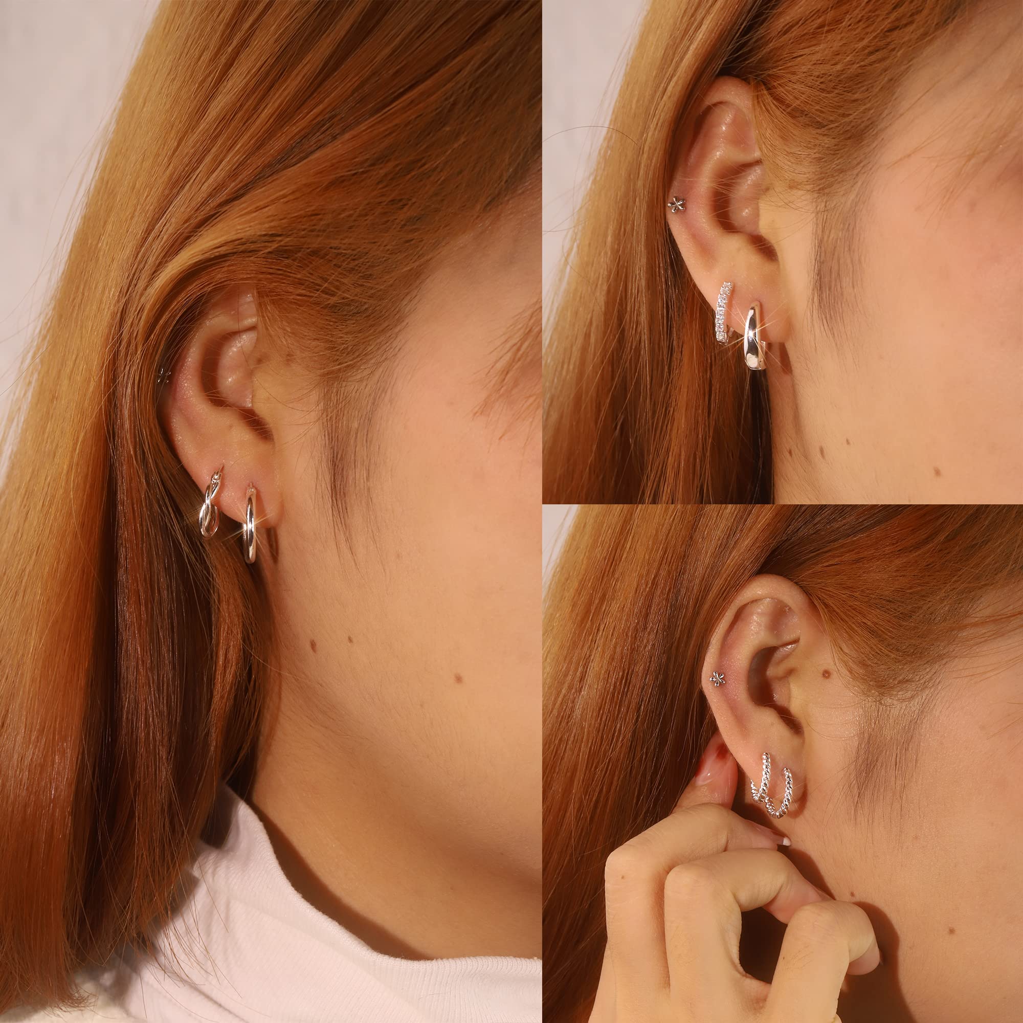 ALEXCRAFT Piccoli Orecchini a Cerchio, Orecchini Per Polsini Auricolari Da Donna, Orecchini a Cerchio Intrecciati Da Donna, Orecchini a Cerchio Spessi Vintage Ipoallergenici In Oro e Argento (9 Paia)