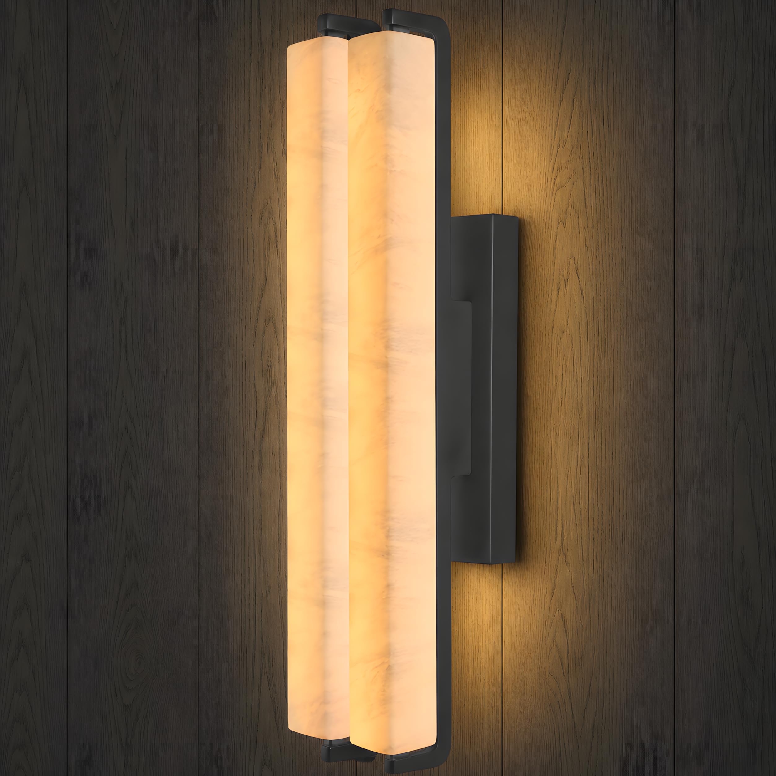 Applique da parete moderna in K9 per bagno e soggiorno, 48 cm, finitura nera, doppia lampada con piastra di supporto singola, illuminazione elegante per corridoio e scale.