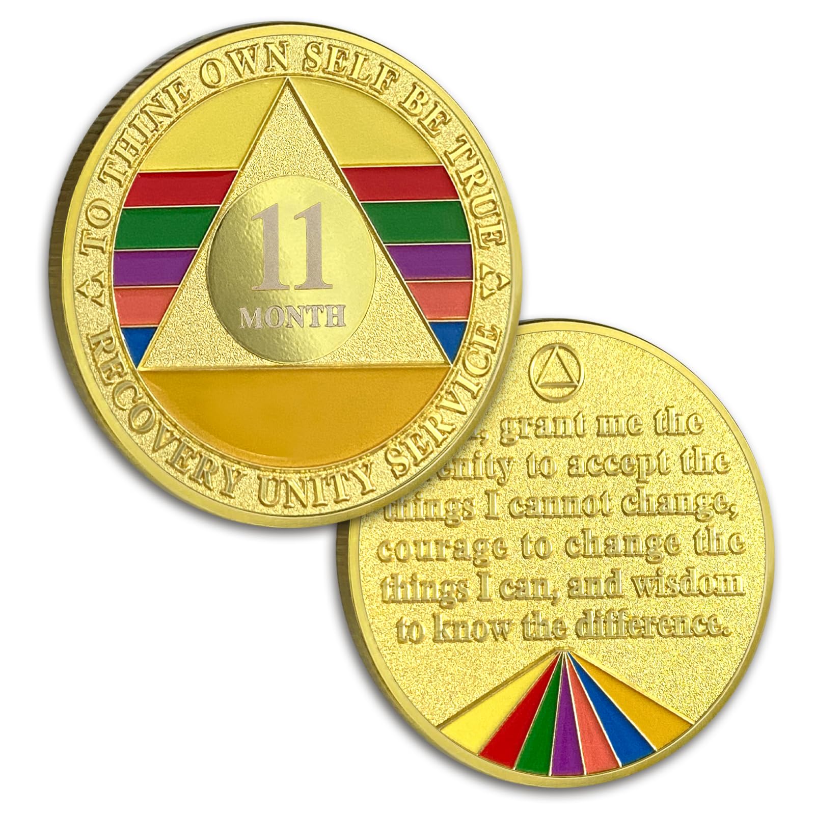 11 Months Sobriety Coin Eleven Month Sober Gold Coin Rainbow Sobriety Chip AA Chips and Medallion Alcoholics Anonymous Coin Recovery Anniversary Token Sobriety Gifts for Women Men