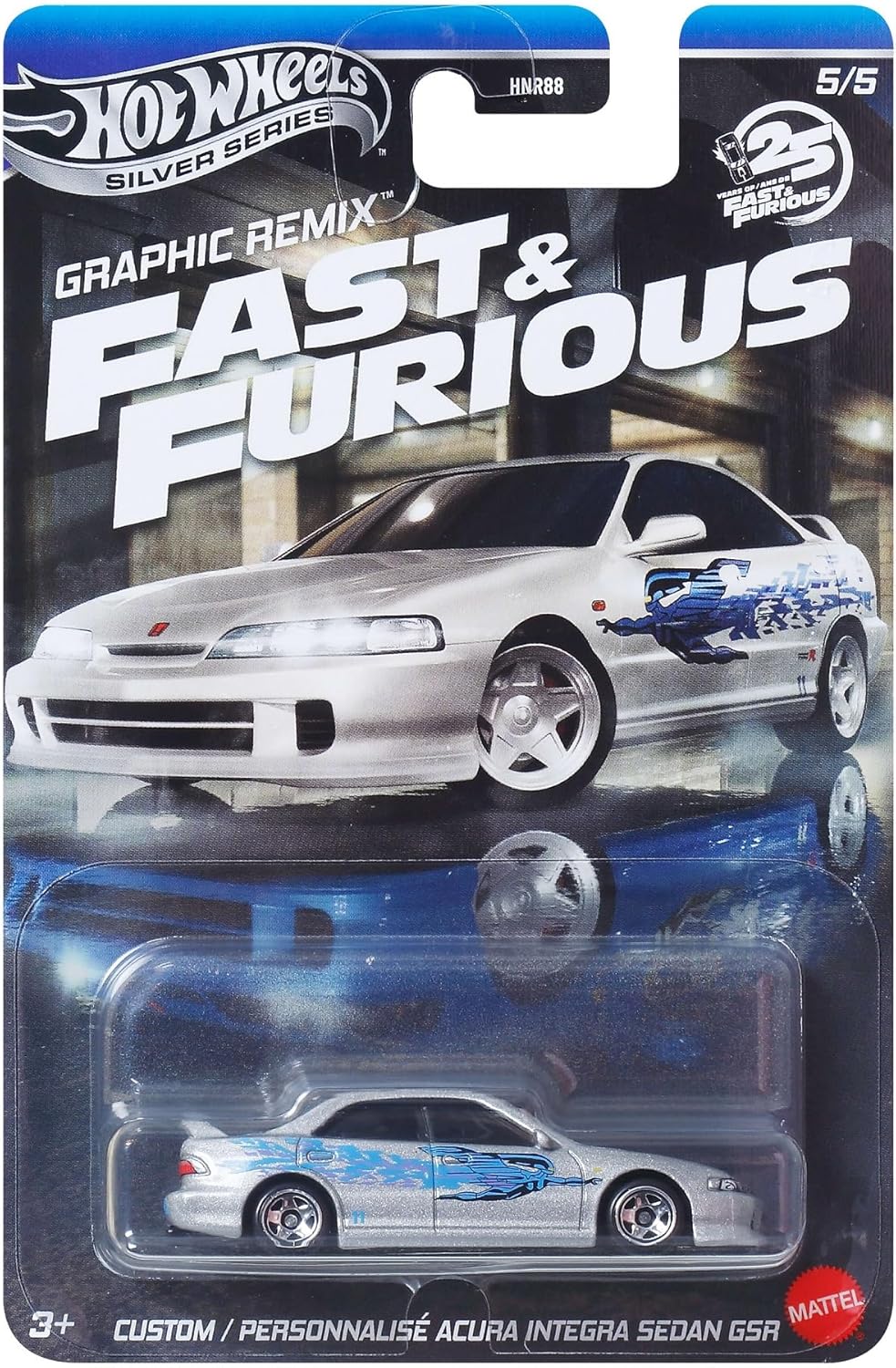 Hot Wheels Fast and FURIOUS Graphic Remix Auto ACURA INTEGRA SEDAN GSR - Die Cast Model 1:64 Scale - Length 7 cm - JBY45