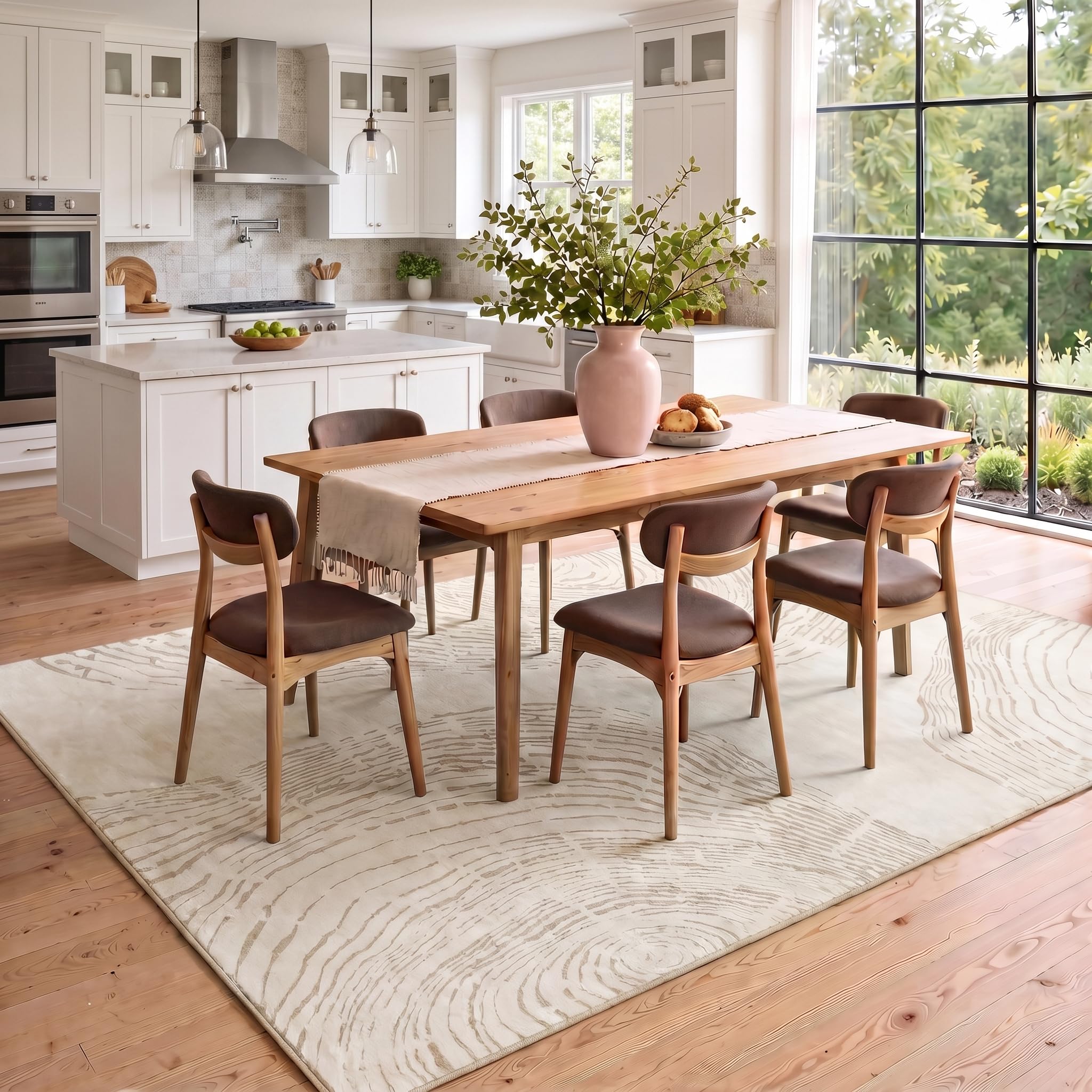 Teppich 200 x 300 cm Beige, Moderner Waschbarer Teppich für Wohnzimmer | Weicher Rutschfester Boho-minimalistischem Stil Teppich – pflegeleicht, haustierfreundlich und OEKO-TEX zertifiziert