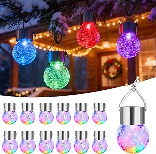 Halloween Decorations Outdoor,Solar Lanterns Outdoor Colored Hanging Solar Lights Waterproof Globes Garden Lights Decorative Light Up Ornaments for Fence Shepherd Hook Tree 12 Pack(Color Changing)