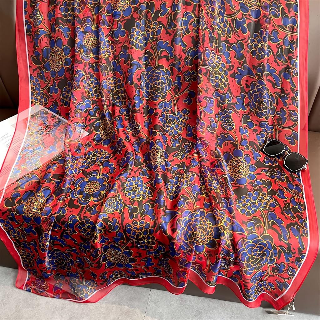 Foulard en Soie Douce Grande Taille imprimé Foulard de Plage Pivoine Xiangyun Tourisme Vacances crème Solaire écharpe