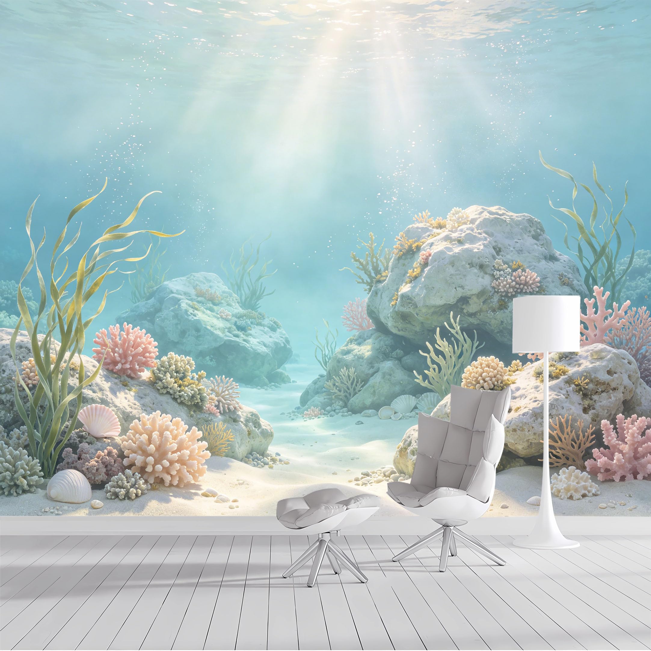 Custom Size Wall Mural Ocean Coral Reef Underwater Seascape Watercolor SelfAdhesive Wall Fabric Removable Peel and Stick Wallpaper Wall Decor for Living Room Bedroom Bathroom