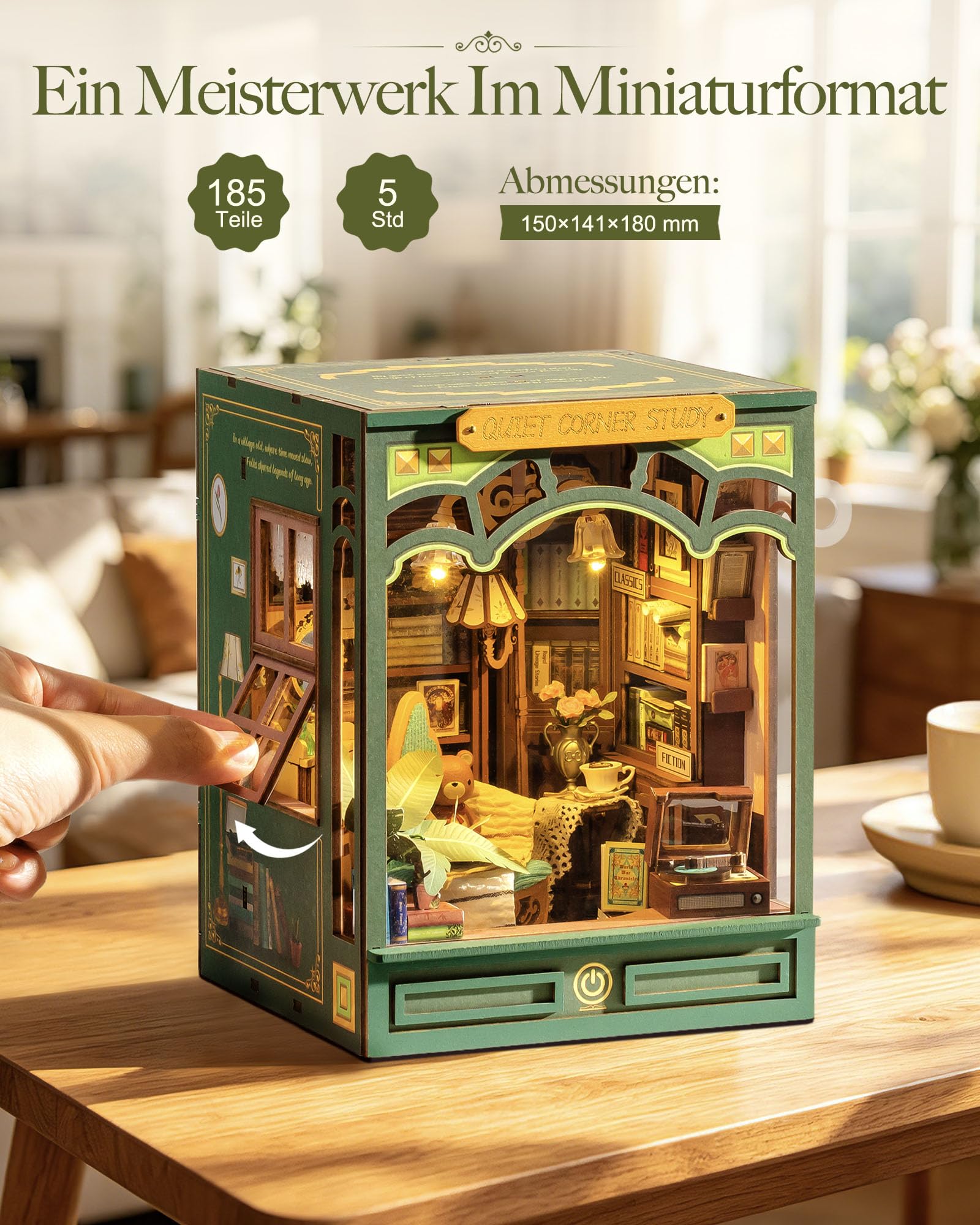Rolife Book Nook Kit für Erwachsene Miniatur Haus Selber Bauen mit Licht Booknook Bausatz 3D-Holzpuzzle Bücherstütze für Regal Bibliothek Bücherregal Dekoration