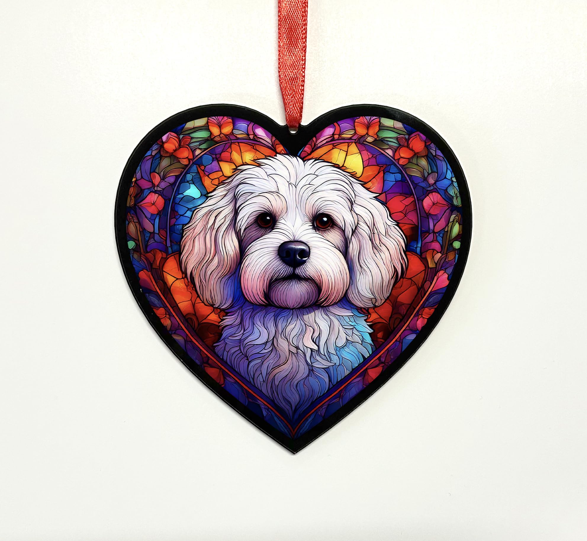 Bichon Frise Heart Suncatcher - Memorial or Gift for Dog Lovers - 13cm