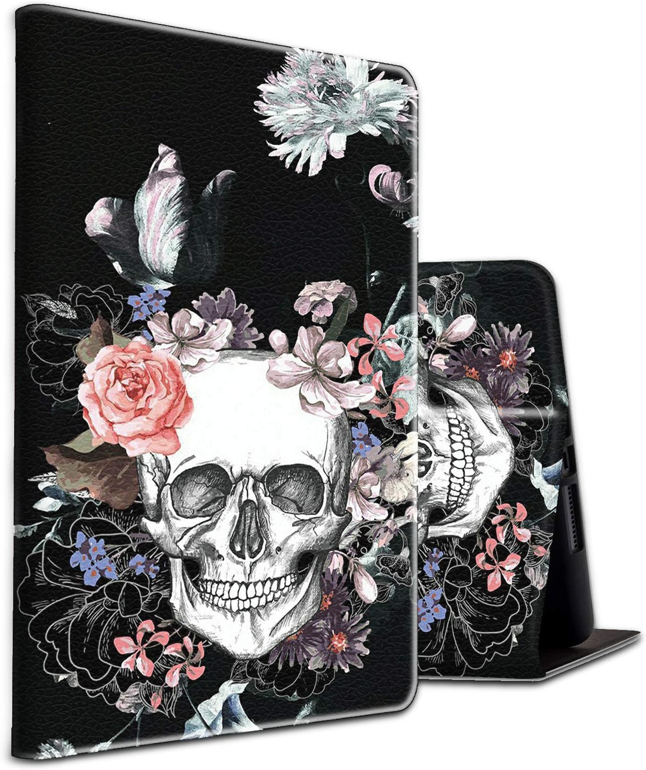 iPad 10.2 7th Generation 2019 Case,Skyfree 10.2 iPad Case with Skull Pattern Soft TPU with Auto Sleep/Wake Protective Leather Smart Case for Apple iPad 10.2