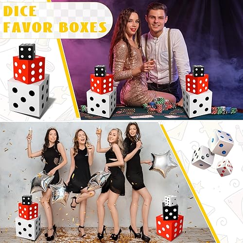 Miniatura 4 de Zhanmai 9 cajas de regalo de dados para decoración de fiestas temáticas de casino a granel de 4711 pulgadas, caja de dados grande de Las Vegas,