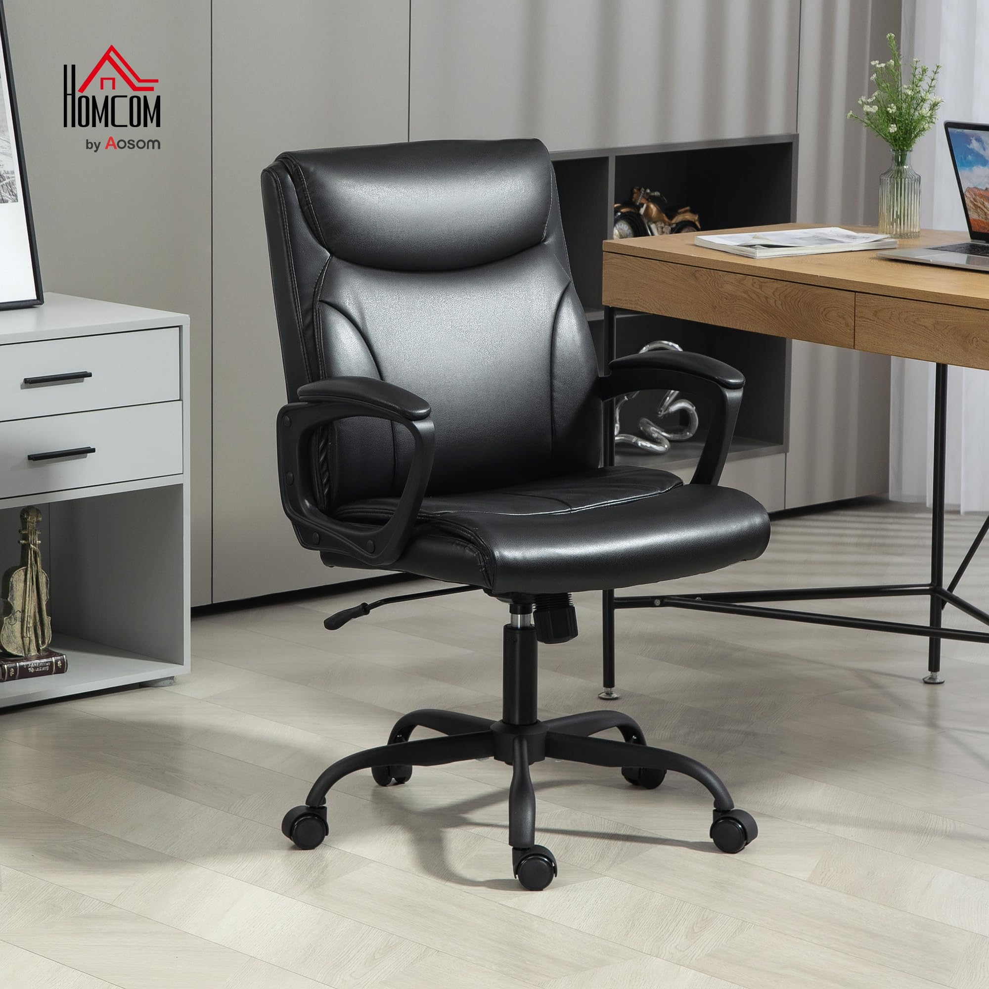 HOMCOM Silla De Oficina Silla De Escritorio Con Altura Ajustable Respaldo Alto Funcion De Balanceo Carga 120 Kg~1tio7p6ppm801