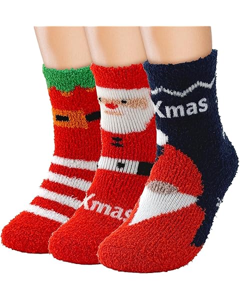 72-Needle Festive Christmas Fuzzy Socks for Women – 3 Pairs 3X Thicker Ultra Cozy W...