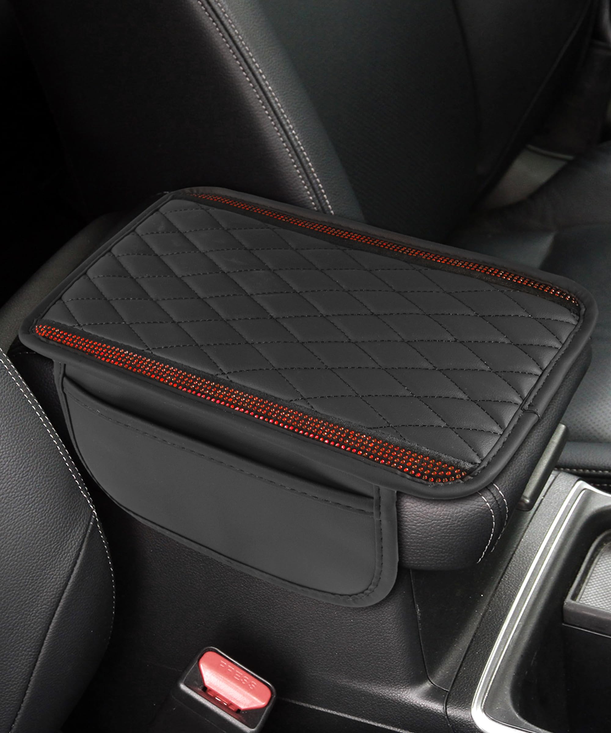 Center Console Cover,Bling Car Accessories for Women,Automotive Armrests,Arm Rest Cover for Car,Middle Console Cover,Suitable for Sedans,Cars,Trucks,SUVs,RVs and Commercial Vehicles (Red)