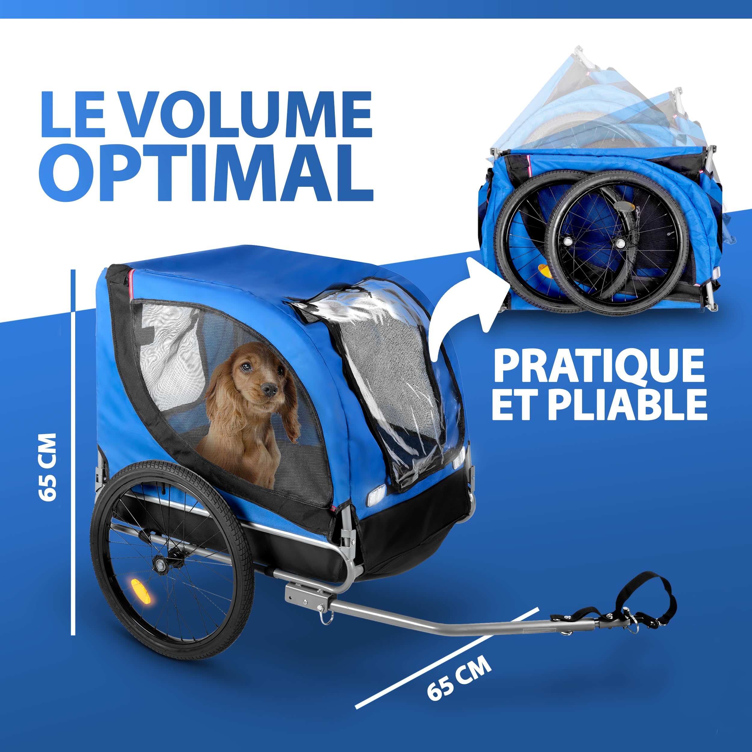 Velo Remorque Chien Pliable - Cariole Velo Chien Max. 40 KG - Remorque de Vélo pour Animaux de Compagnie - 75 x 52 x 65 cm - Bleu/Noir
